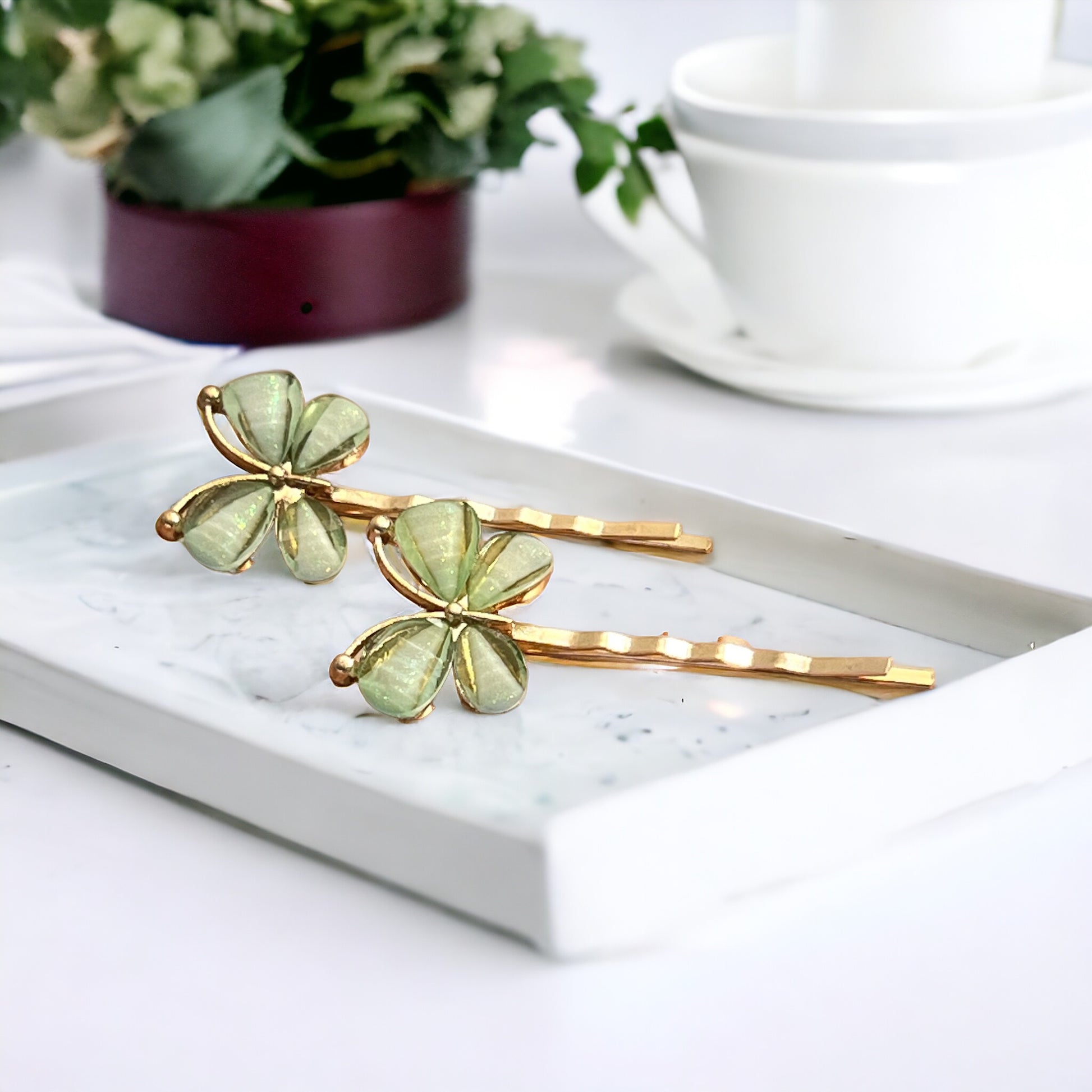 Green Rhinestone Butterfly Hair Pins - Elegant & Vibrant Hair Accessories