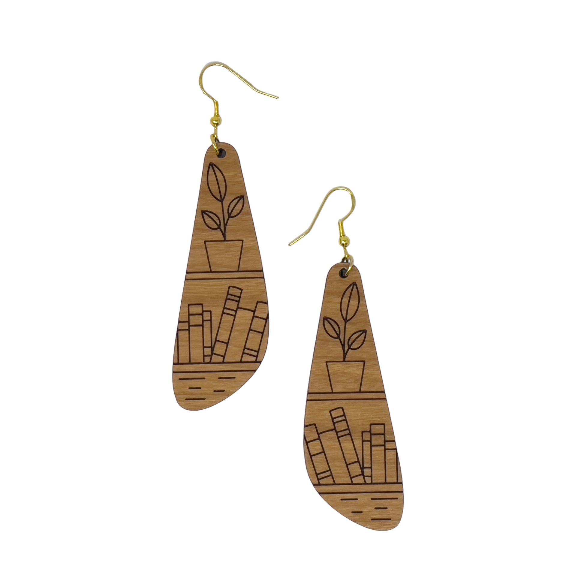 Bookshelf Wood Dangle Earrings - Cute Book Lover Gift | Boho Women's Miniature Bookcase Jewelry