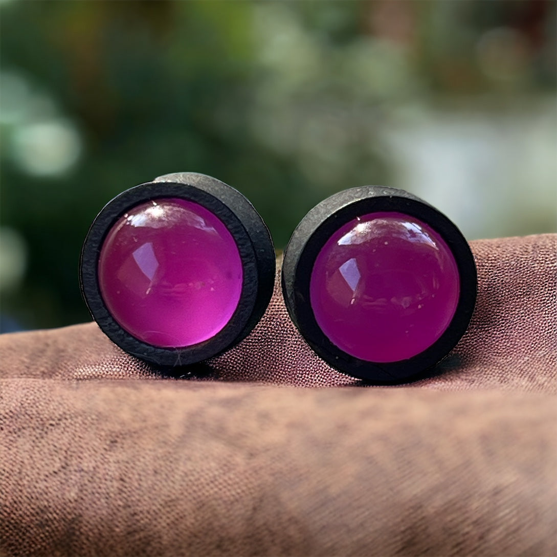 Purple Acrylic & Black Wood Unisex Stud Earrings: Versatile Statement Pieces for Any Occasion