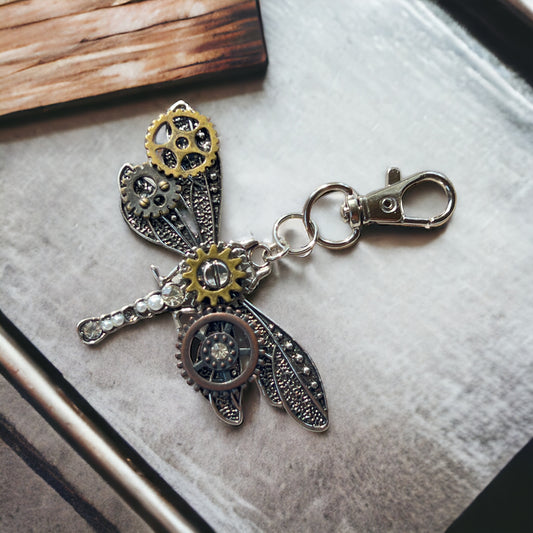 Steampunk Dragonfly Zipper Pull Keychain Purse Charm