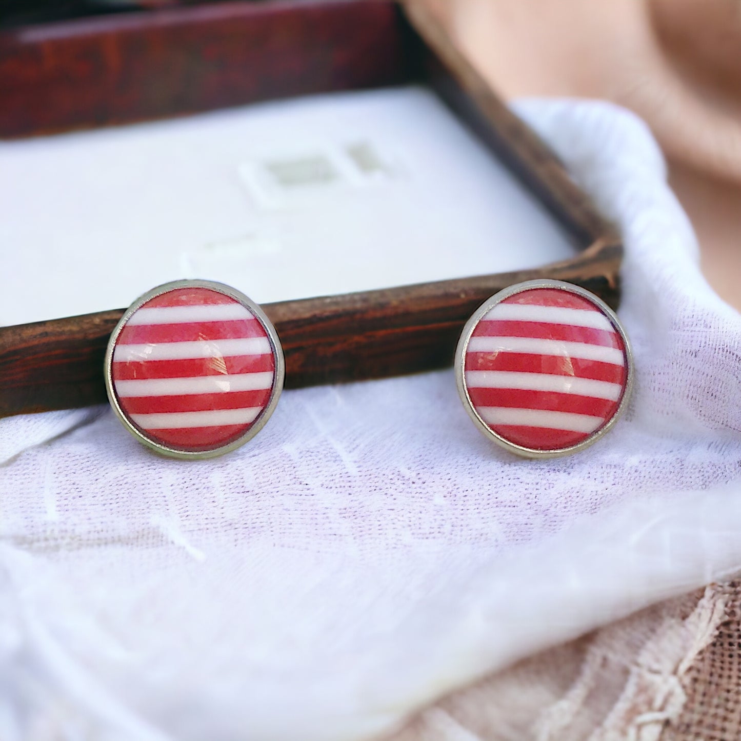 Red & White Striped Unisex Stud Earrings: Bold & Versatile Accessories for Any Outfit