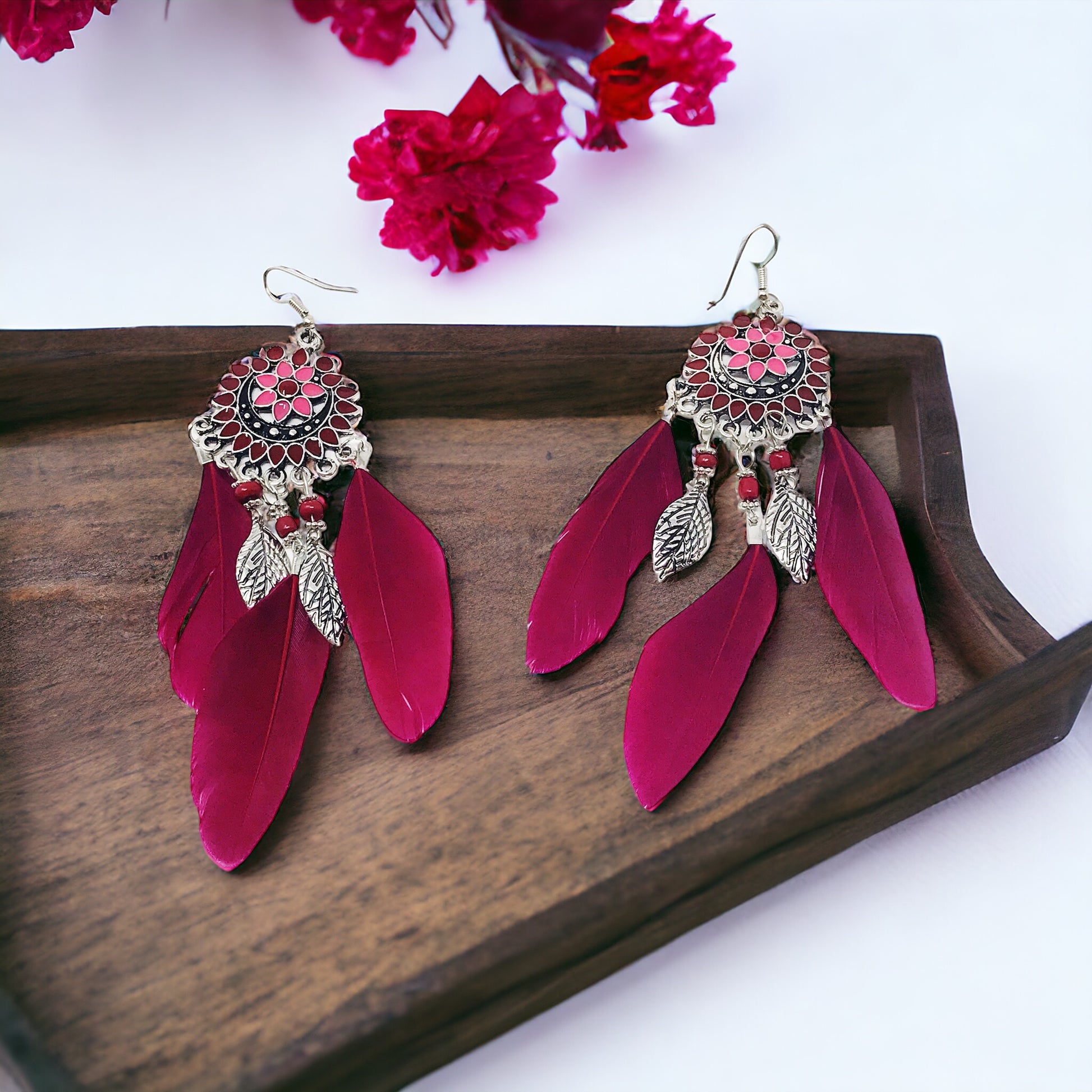 Red Feather Western Dangle Earrings - Stylish Boho-Chic Accessories