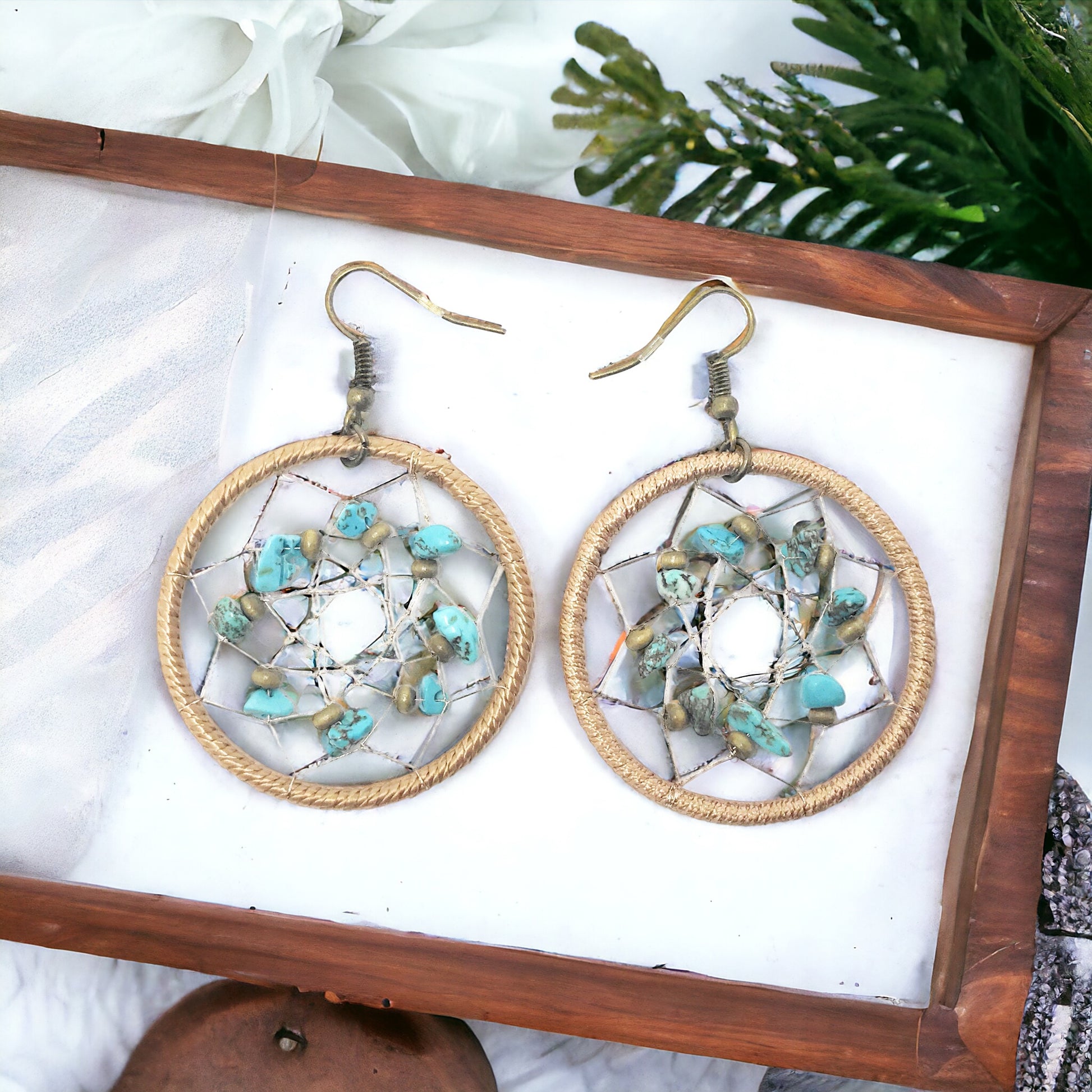 Dream Catcher Turquoise Dangle Earrings: Southwestern-Inspired Accents for Boho Beauty