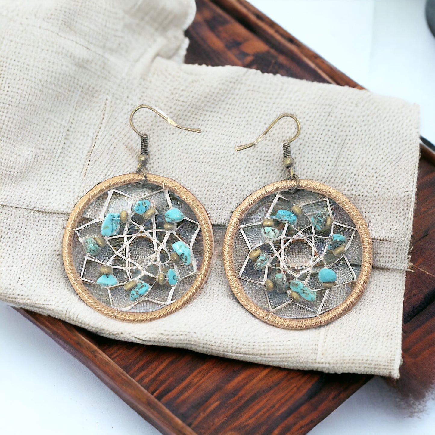 Dream Catcher Turquoise Dangle Earrings: Southwestern-Inspired Accents for Boho Beauty