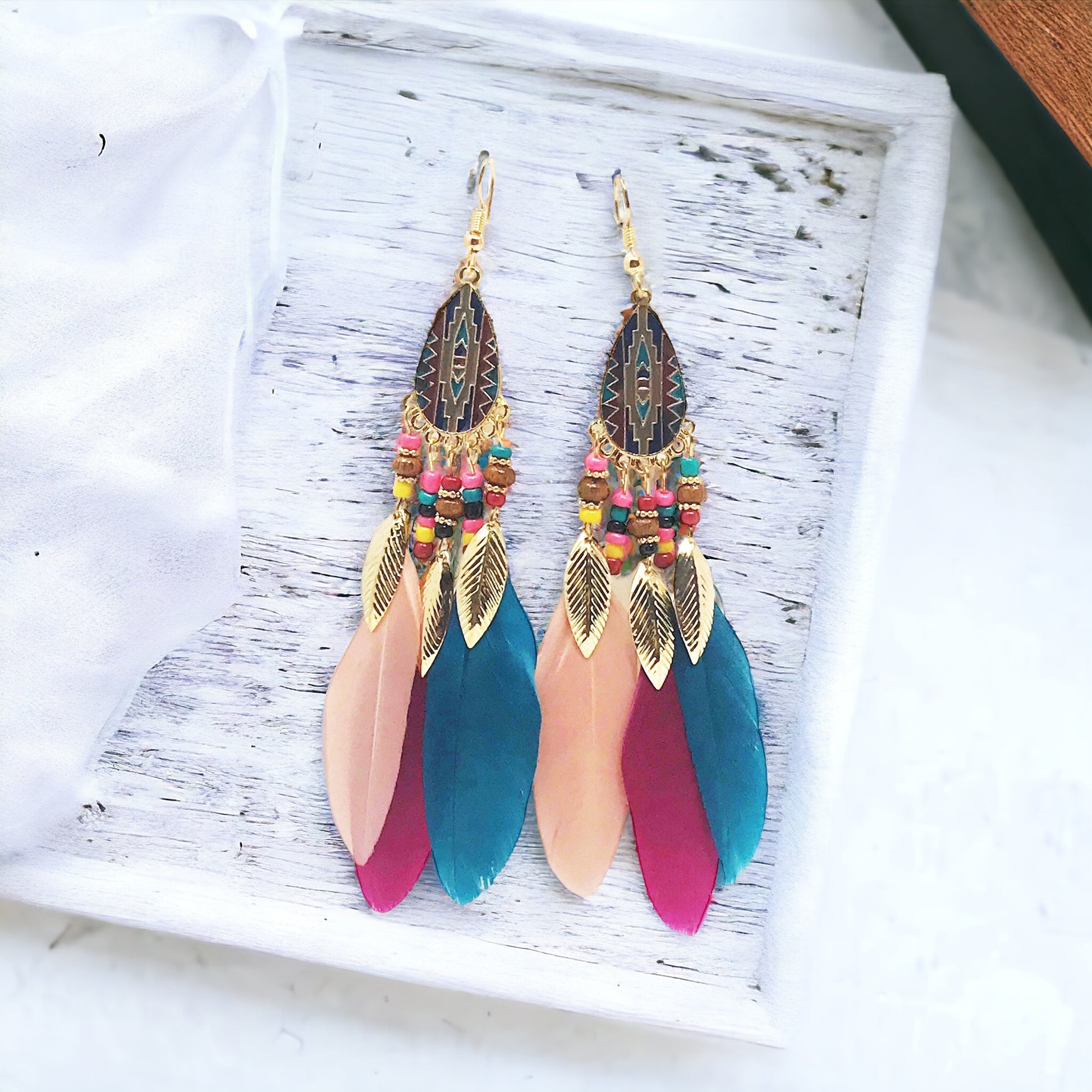 Multi-Colored Feather Earrings - Bohemian-Inspired Vibrant Accessories