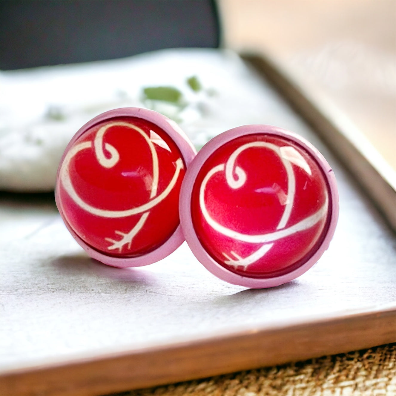 Red, White, & Pink Heart Stud Earrings: Sweet and Romantic Accessories