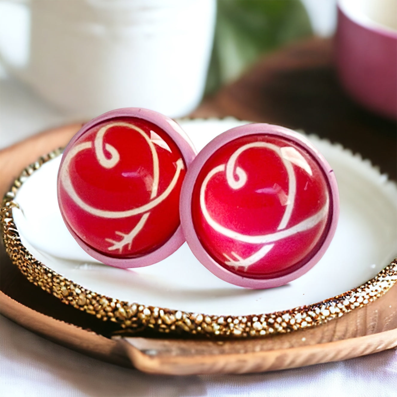 Red, White, & Pink Heart Stud Earrings: Sweet and Romantic Accessories