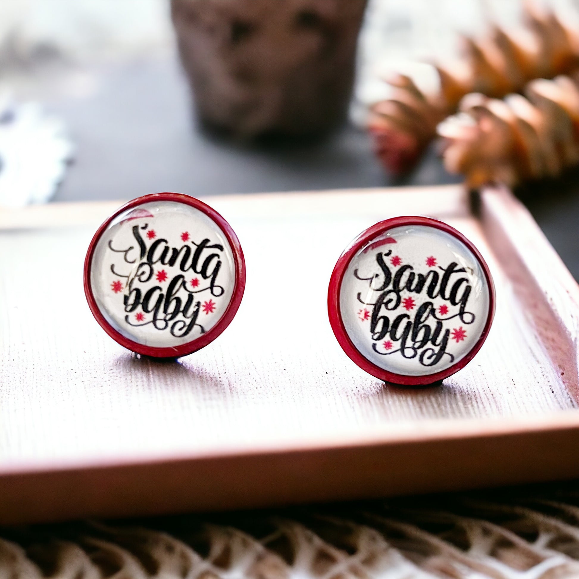 Red Stud Earrings: Festive 'Santa Baby' Design for Christmas Cheer