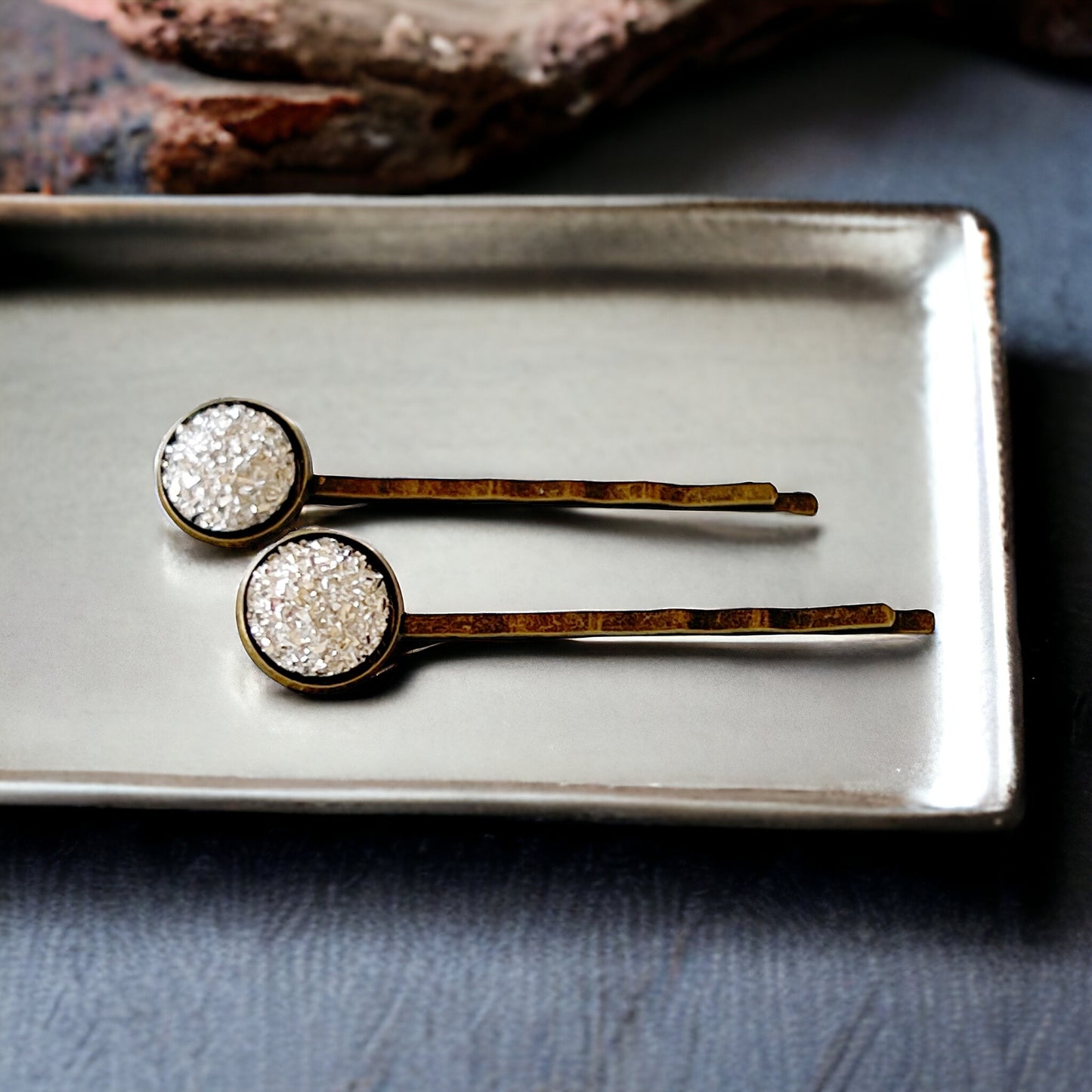Silver Druzy Brass Hair Pins: Sparkling Accents for Sophisticated Hairstyles