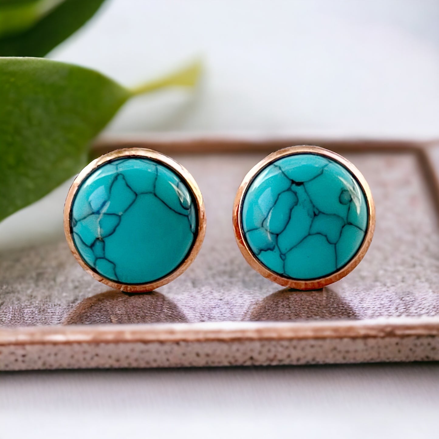 Turquoise Rose Gold Stud Earrings: Boho Western Charm for Unique Style Statements