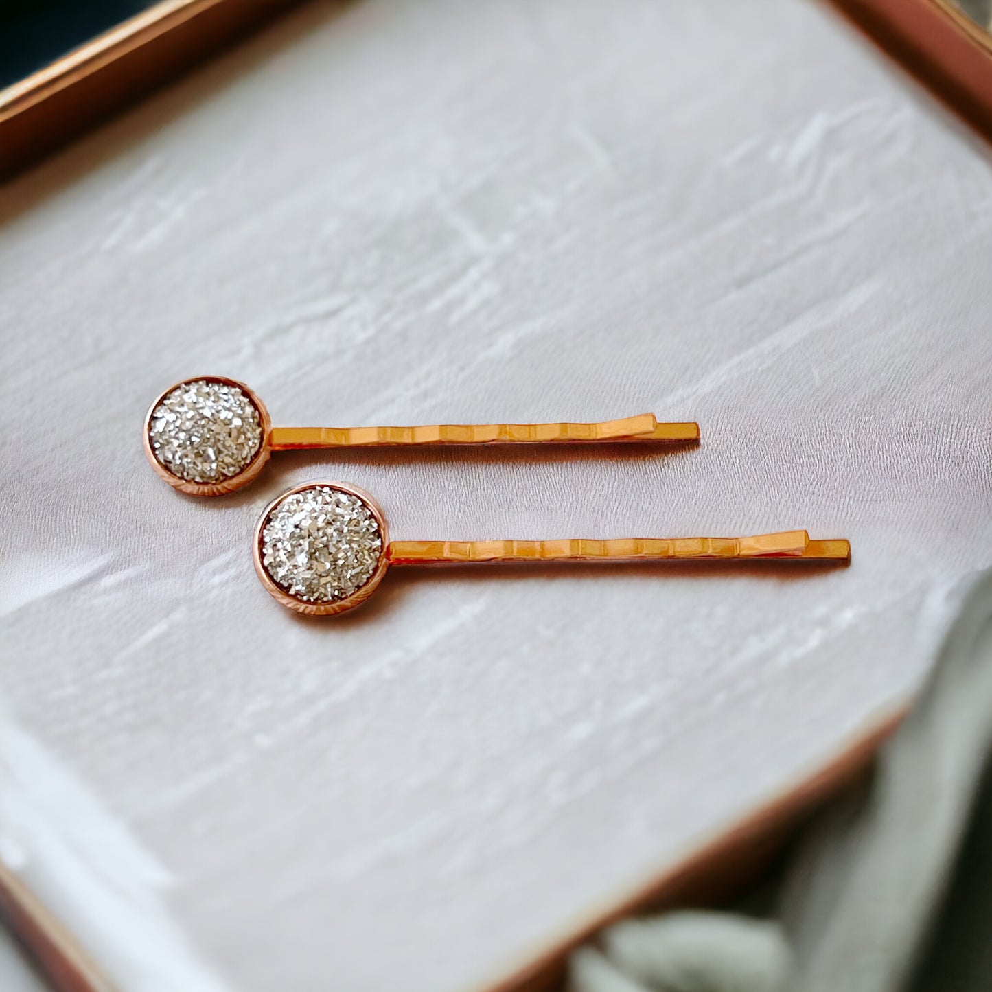 Rose Gold Hair Pins: Sparkling Silver Druzy Accents for Glamorous Styles