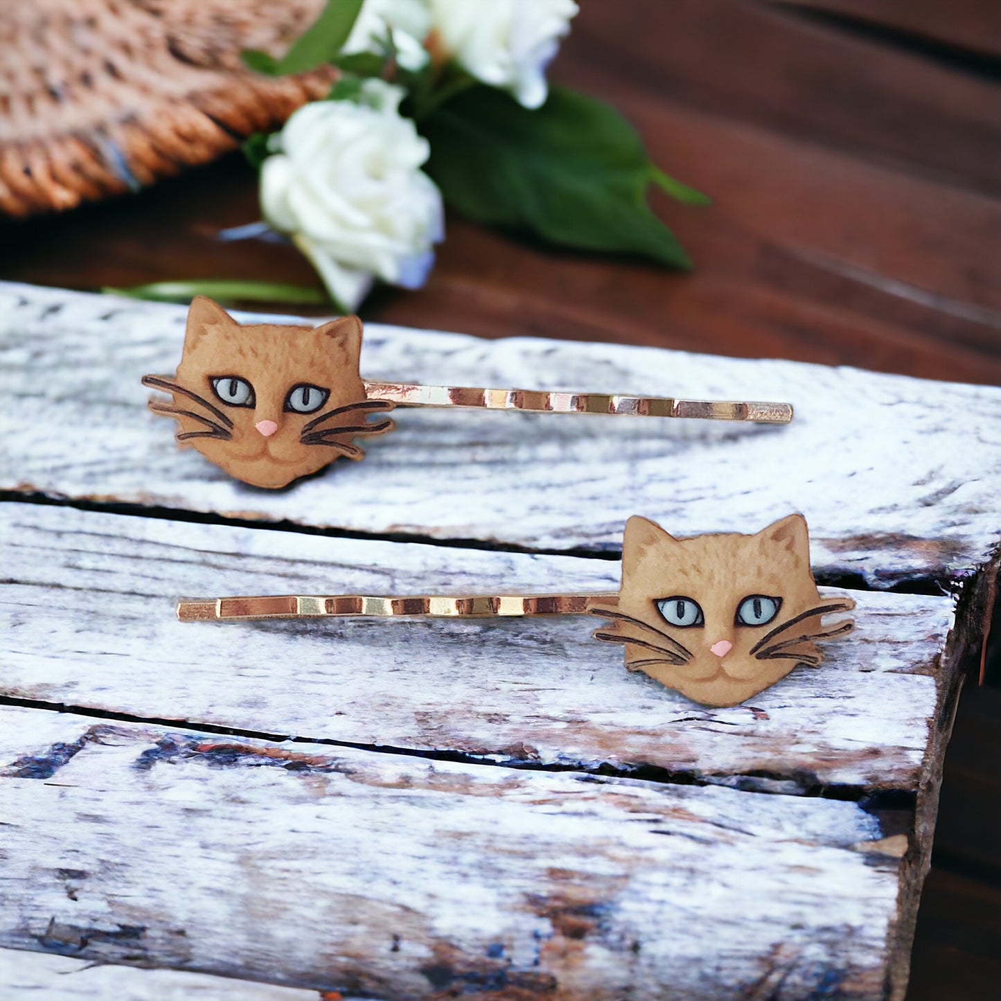 Tan Cat Hair Pins - Cute Accessories for Feline Lovers