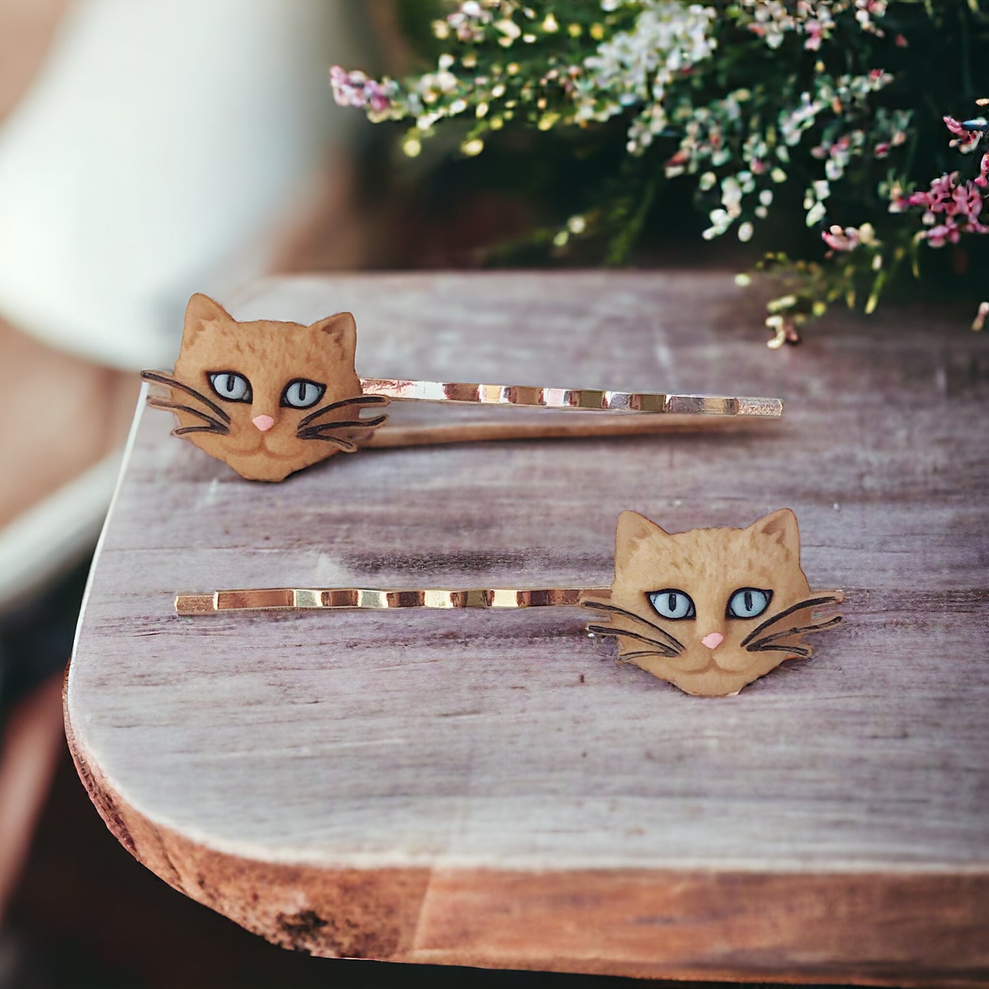 Tan Cat Hair Pins - Cute Accessories for Feline Lovers