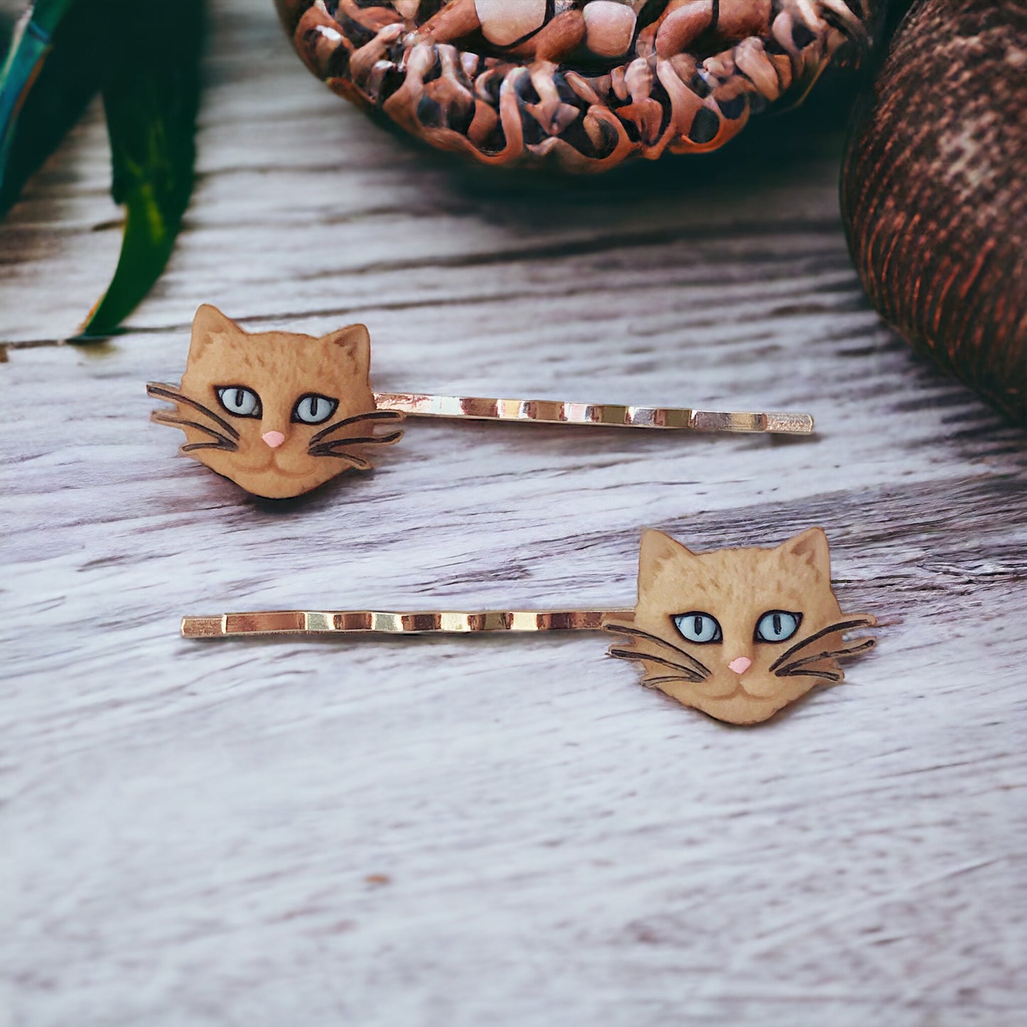 Tan Cat Hair Pins - Cute Accessories for Feline Lovers