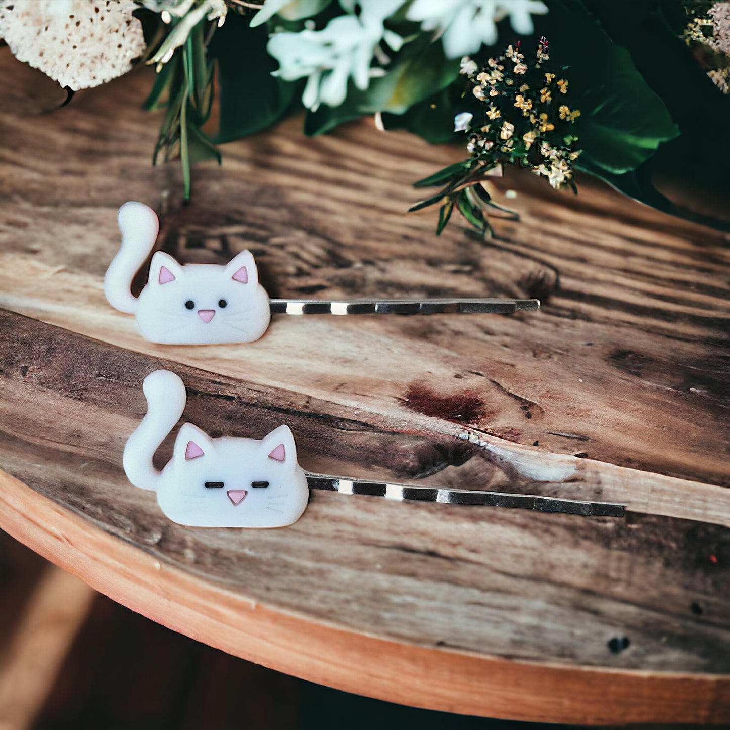 White Cat Hair Pins - Cute Accessories for Feline Fans