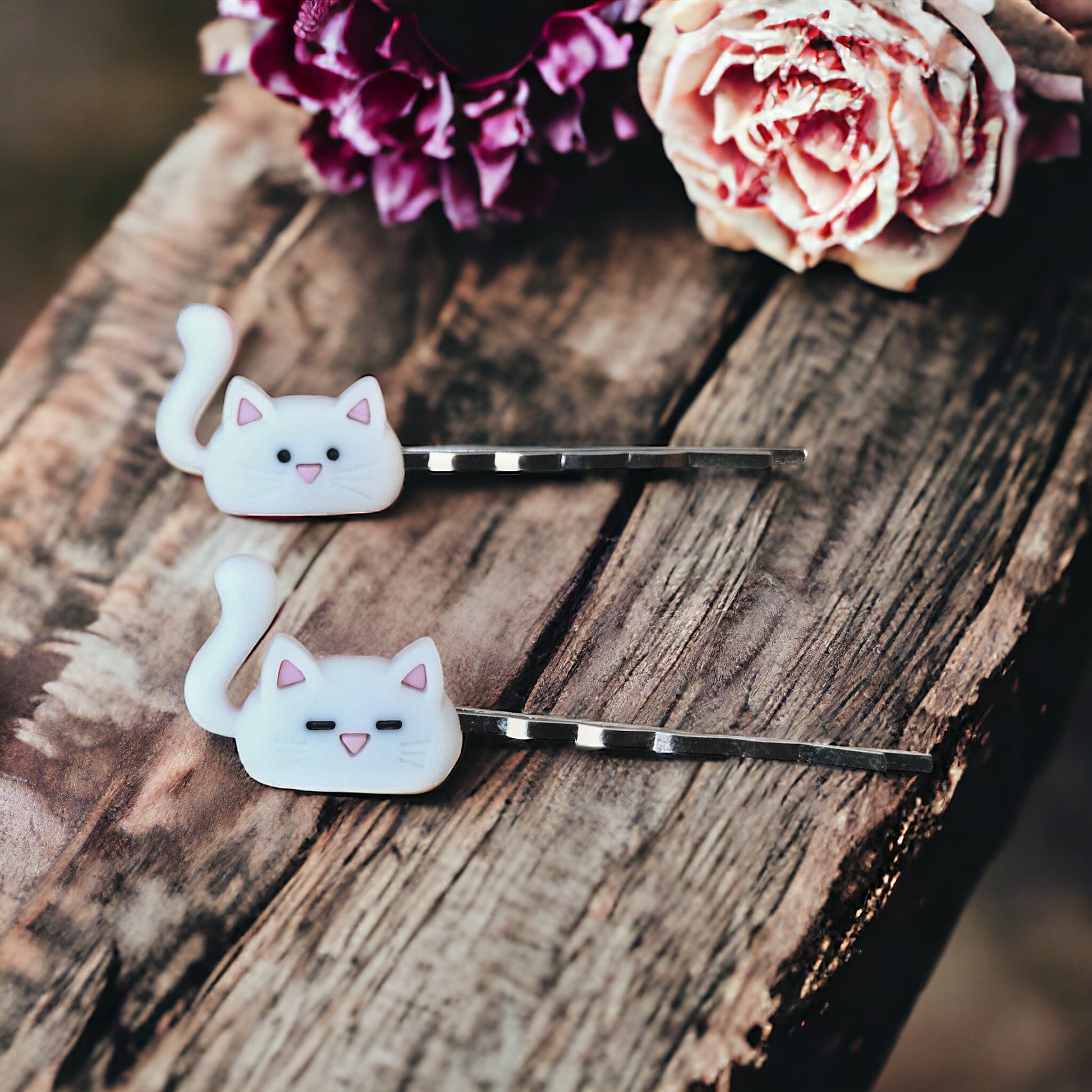 White Cat Hair Pins - Cute Accessories for Feline Fans