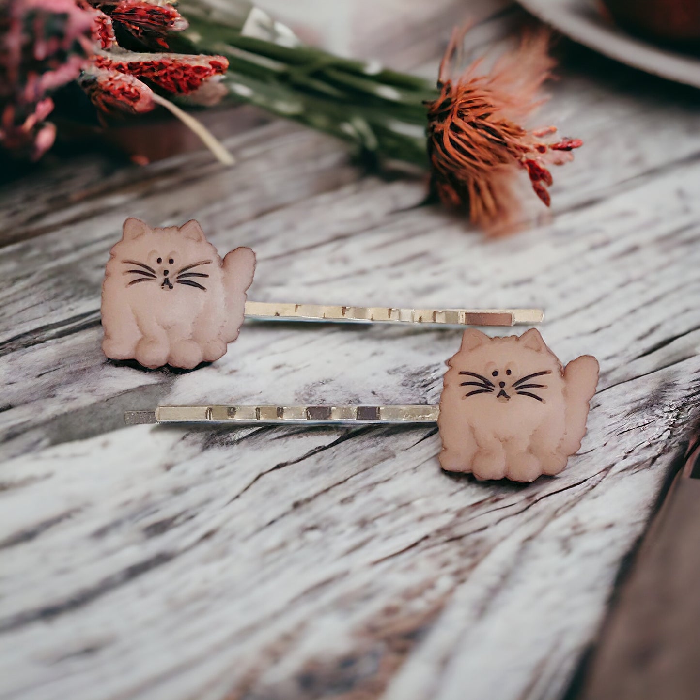 Tan Cat Hair Pins - Cute Accessories for Feline Fans