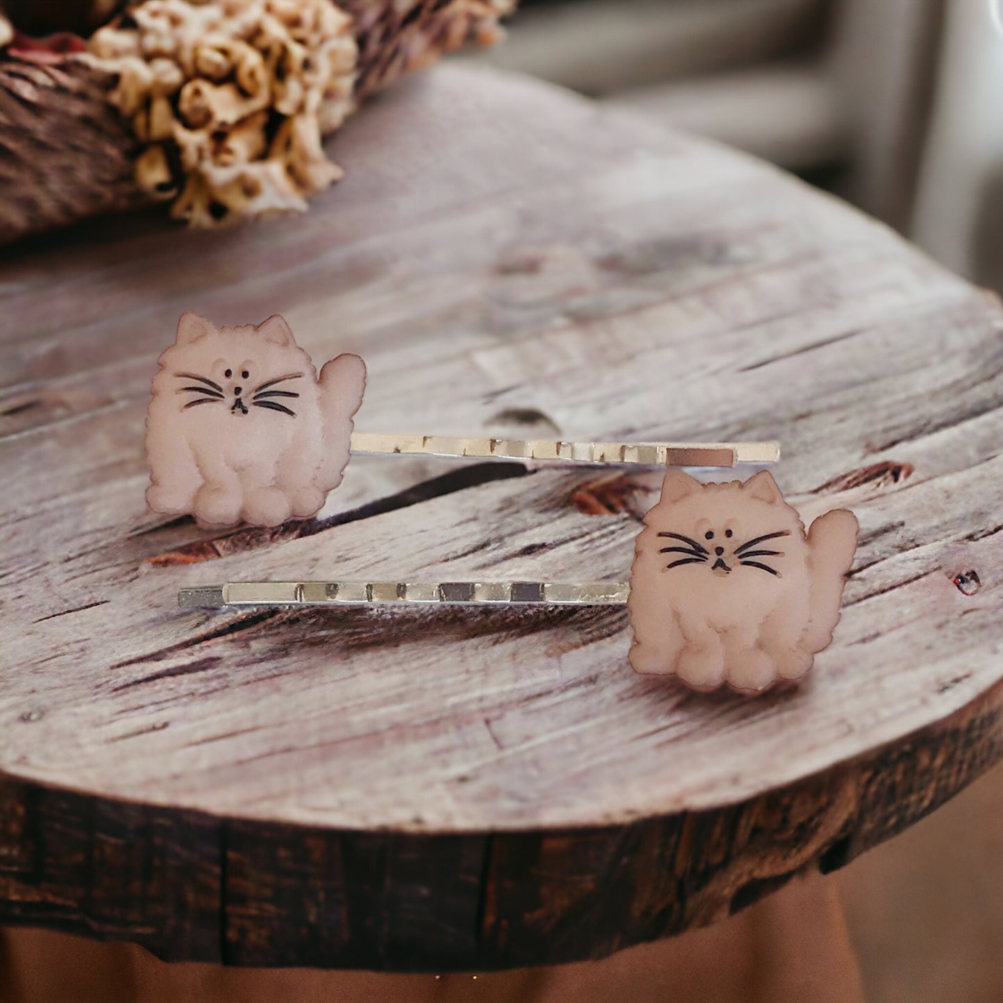 Tan Cat Hair Pins - Cute Accessories for Feline Fans