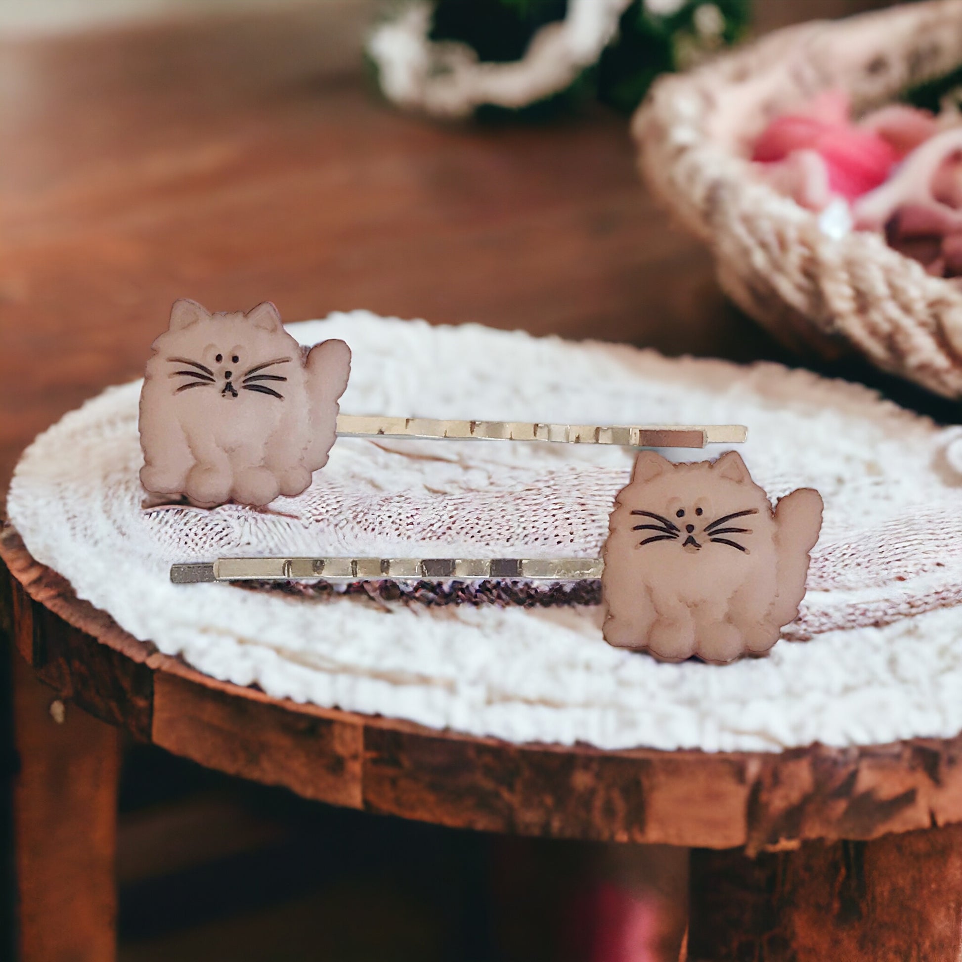 Tan Cat Hair Pins - Cute Accessories for Feline Fans