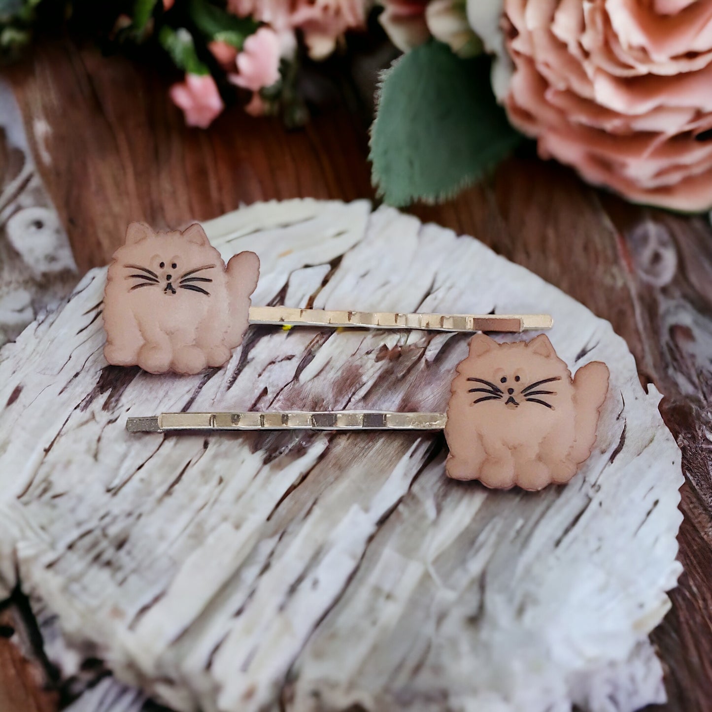 Tan Cat Hair Pins - Cute Accessories for Feline Fans