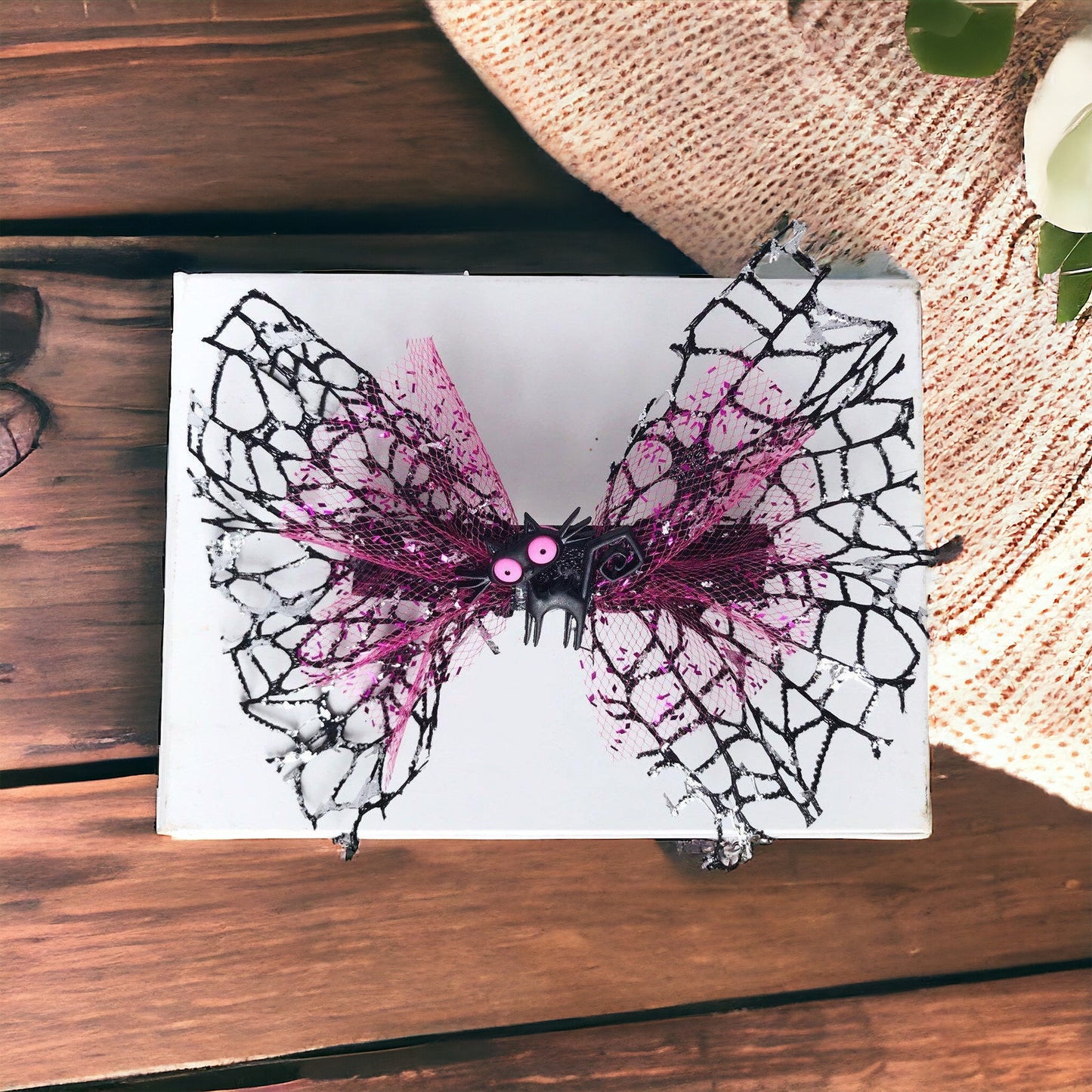 Halloween Black Spooky Cat Pink Hair Bow - Fun & Festive Halloween Accessory with a Pop of Color