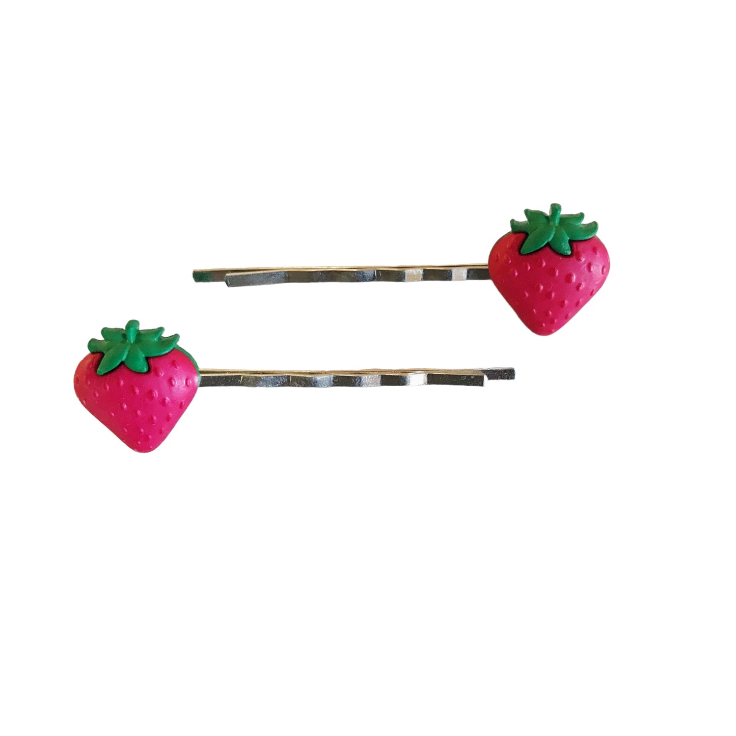 Strawberry Fruit Silver Bobby Pins - Fun & Whimsical Hair Accessories