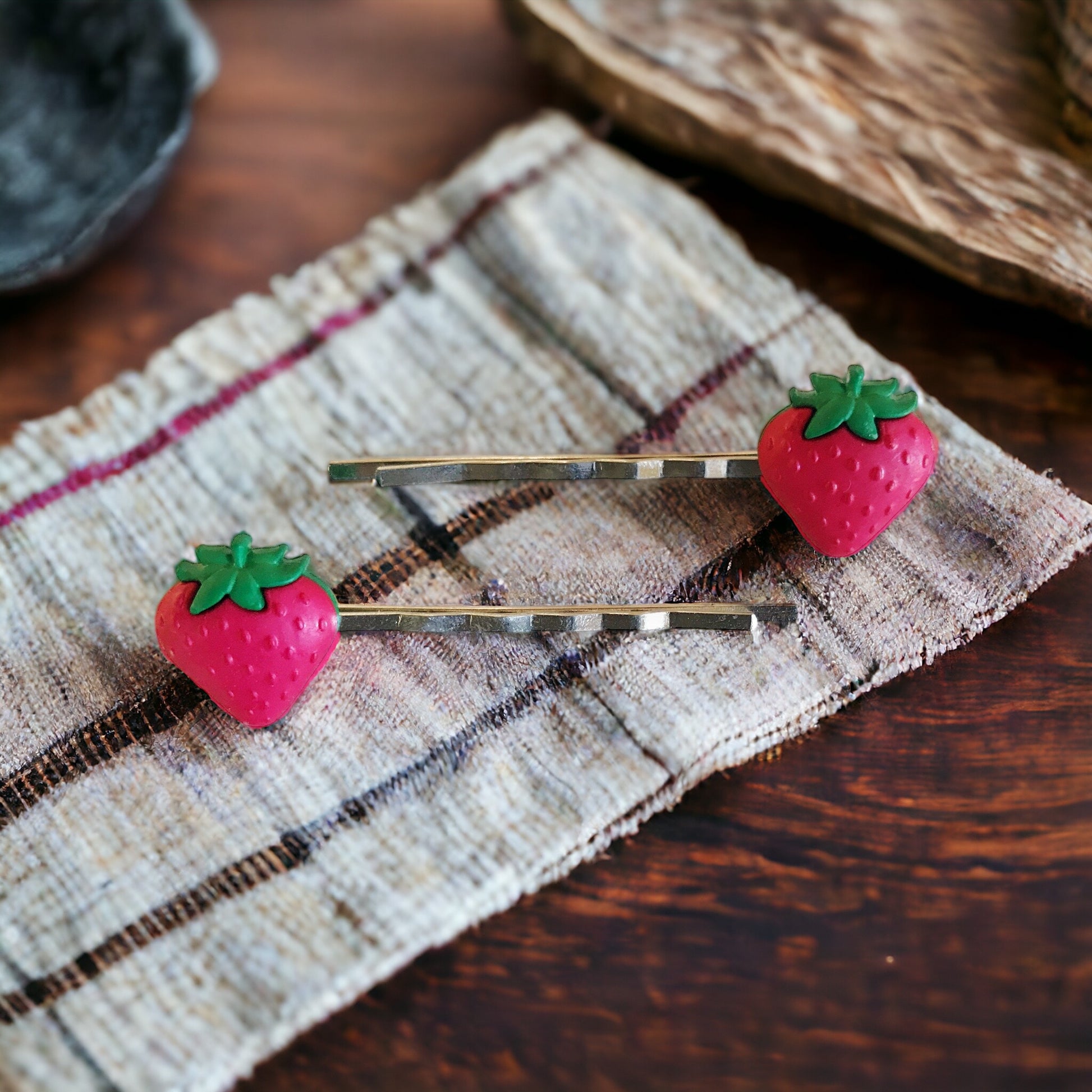 Strawberry Fruit Silver Bobby Pins - Fun & Whimsical Hair Accessories