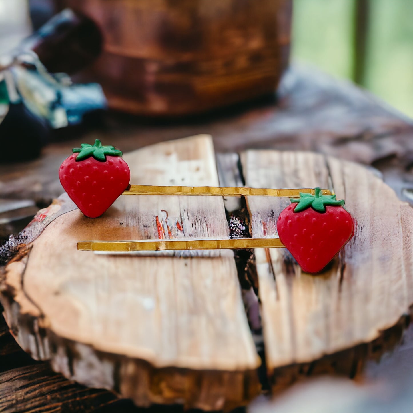 Strawberry Fruit Gold Bobby Pins - Fun & Whimsical Hair Accessories