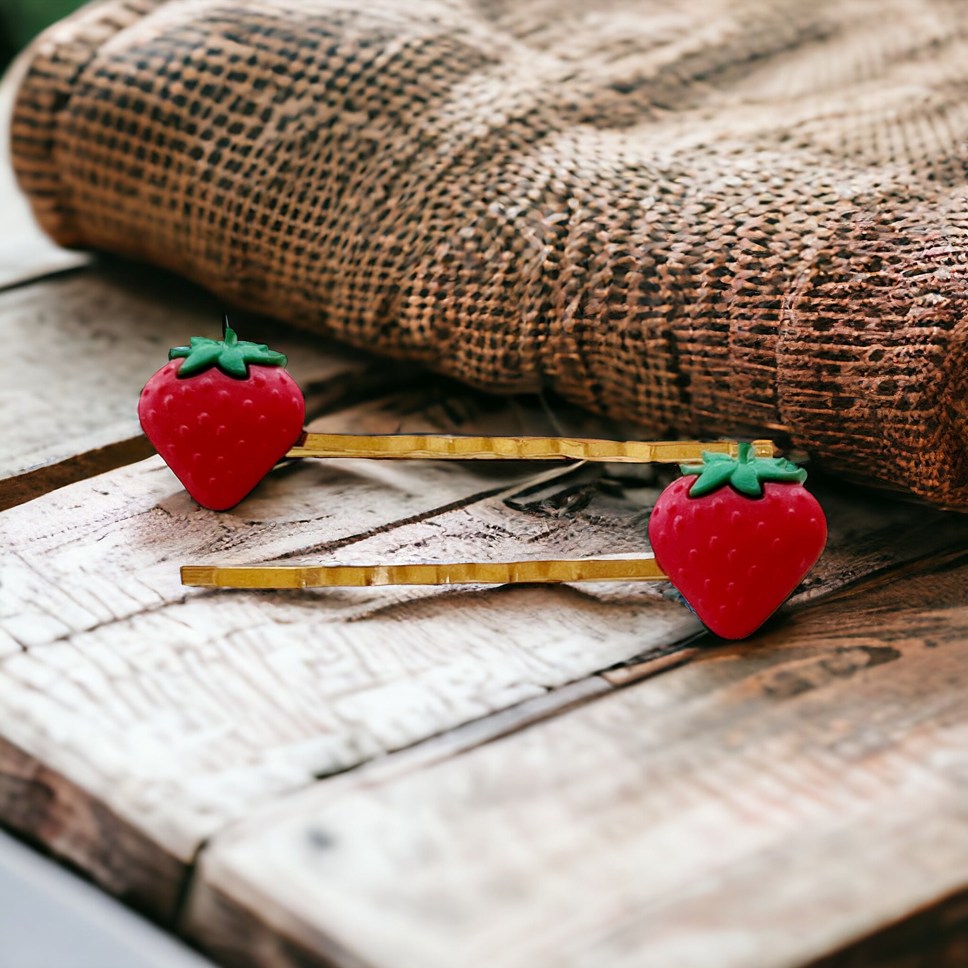 Strawberry Fruit Gold Bobby Pins - Fun & Whimsical Hair Accessories