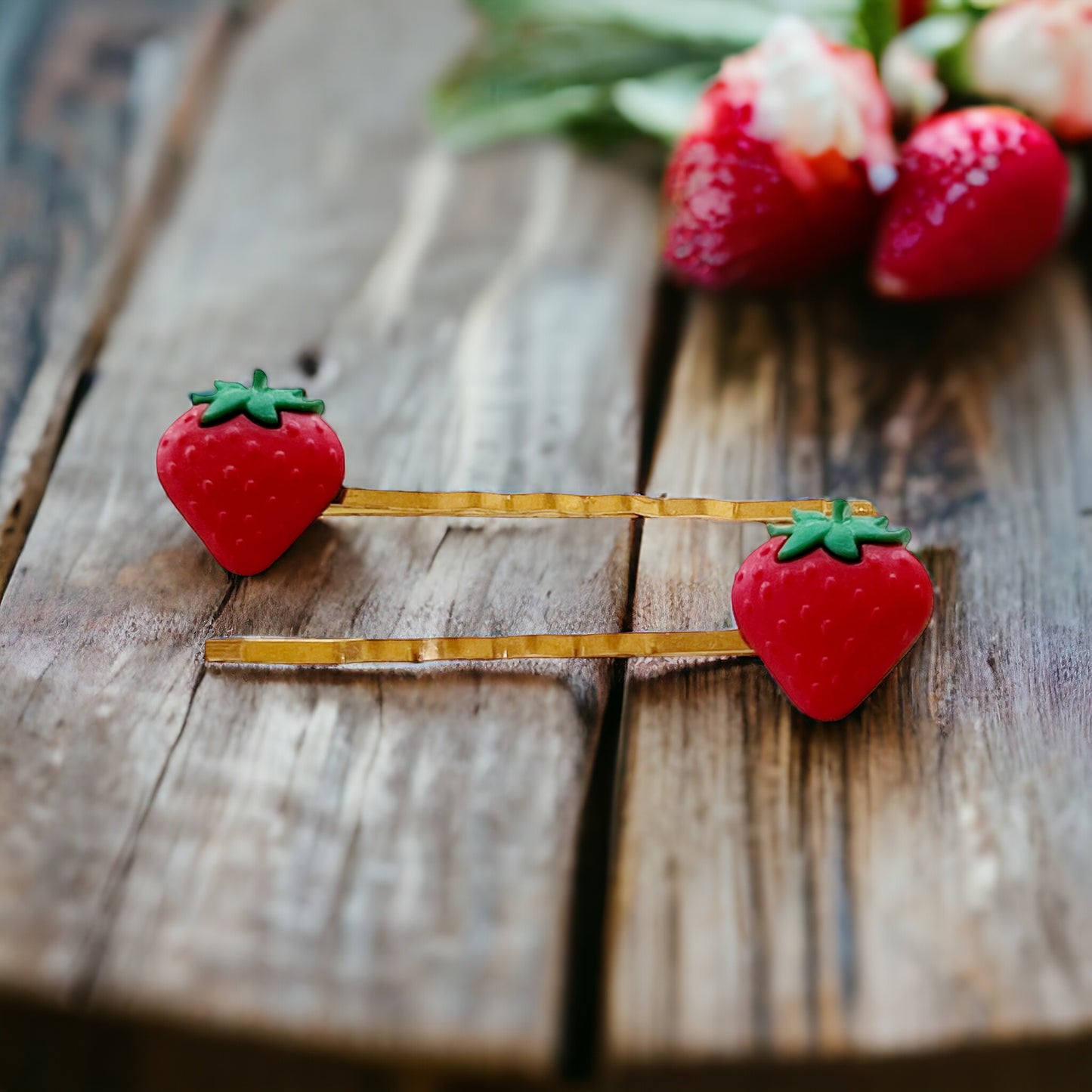 Strawberry Fruit Gold Bobby Pins - Fun & Whimsical Hair Accessories