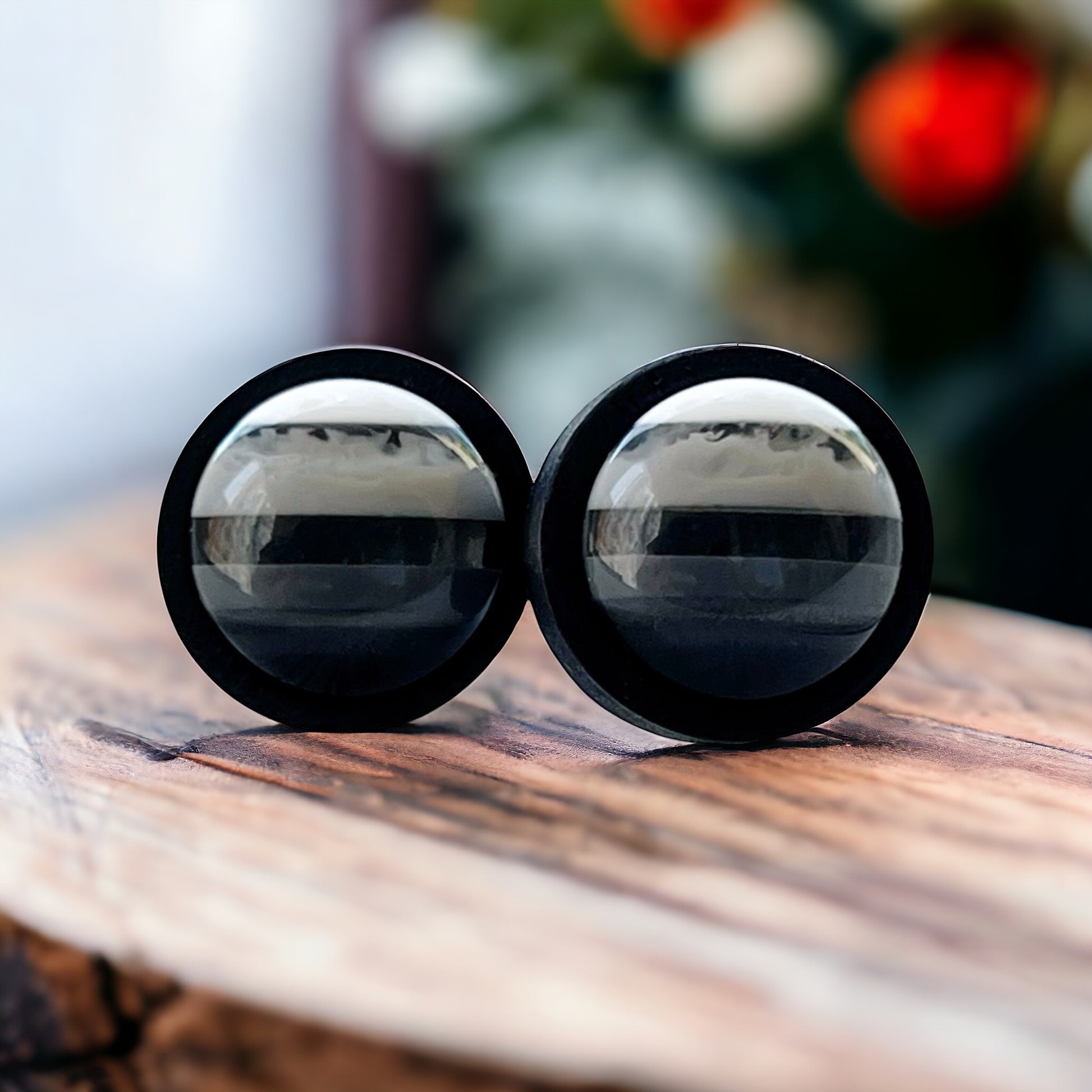 Black & White Gradient Striped Wood Earrings - Stylish Monochrome Accessories