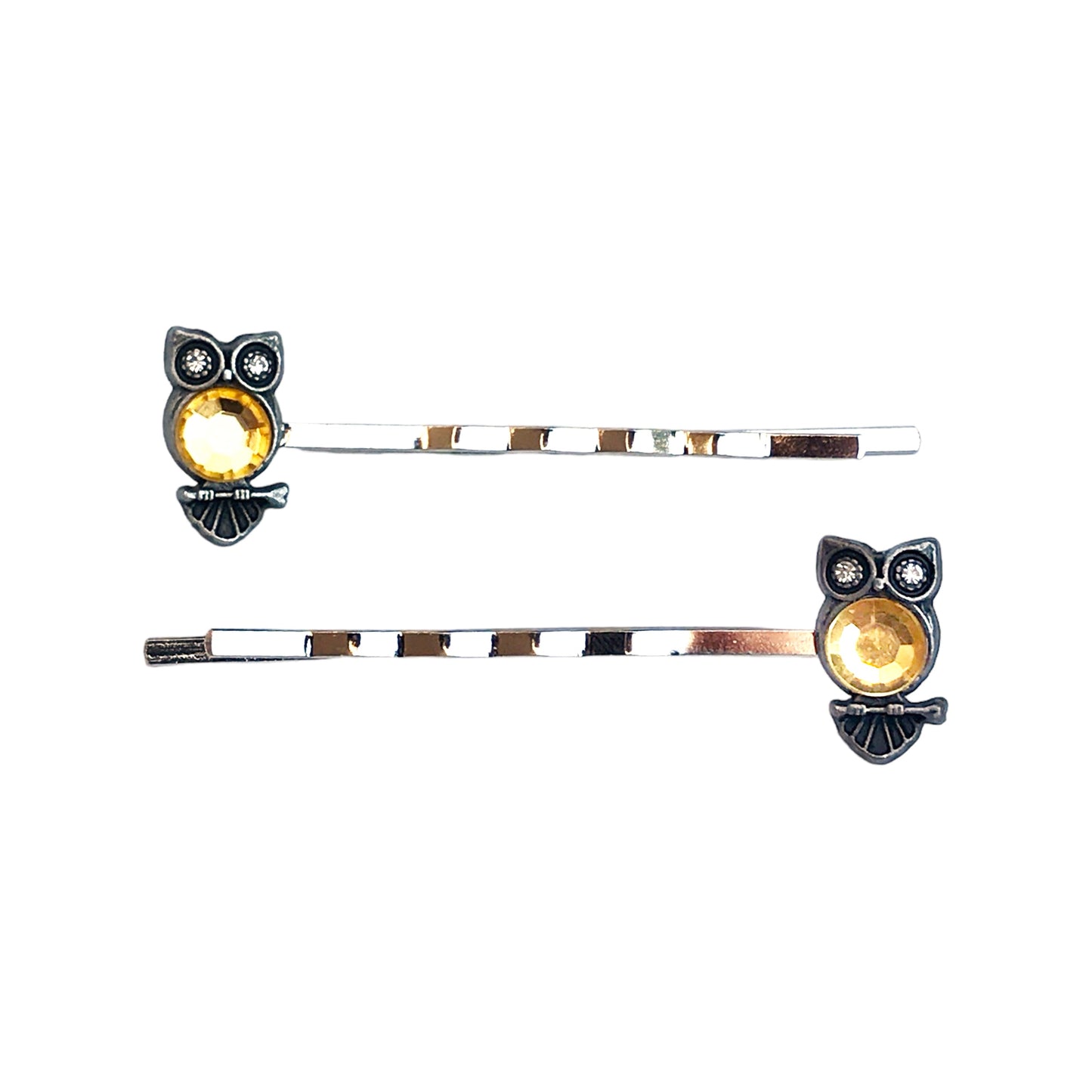 Yellow Rhinestone Owl Bobby Pins: Sparkling Owl Accents for Unique Hairstyles