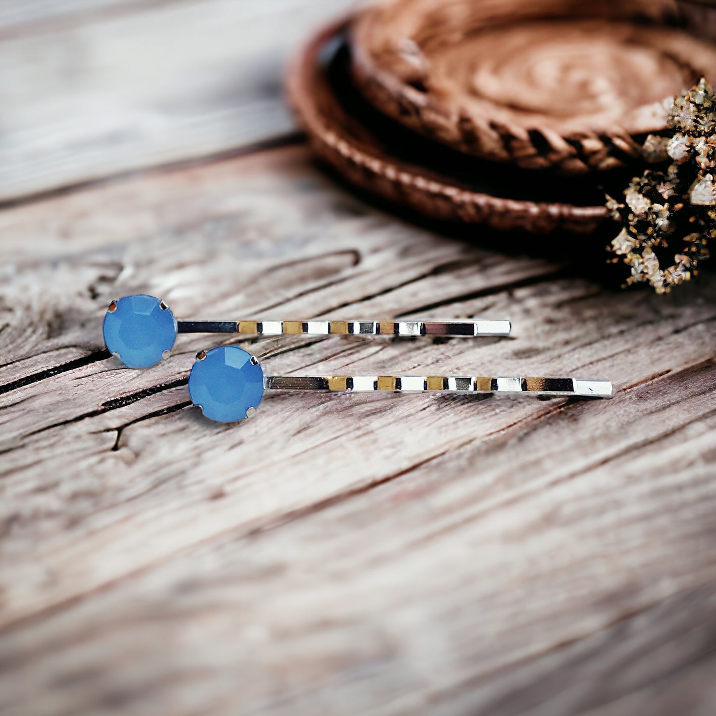 Round Blue Rhinestone Hair Pins - Trendy Hair Clips for Women | Formal & Dainty Bobby Pins