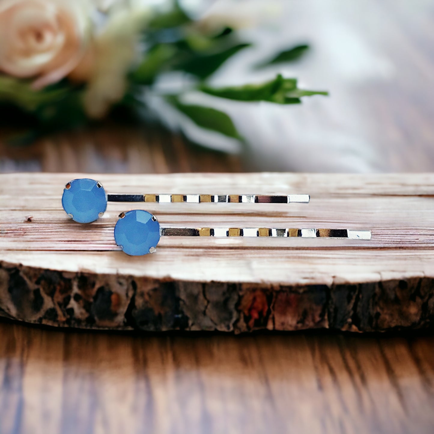 Round Blue Rhinestone Hair Pins - Trendy Hair Clips for Women | Formal & Dainty Bobby Pins