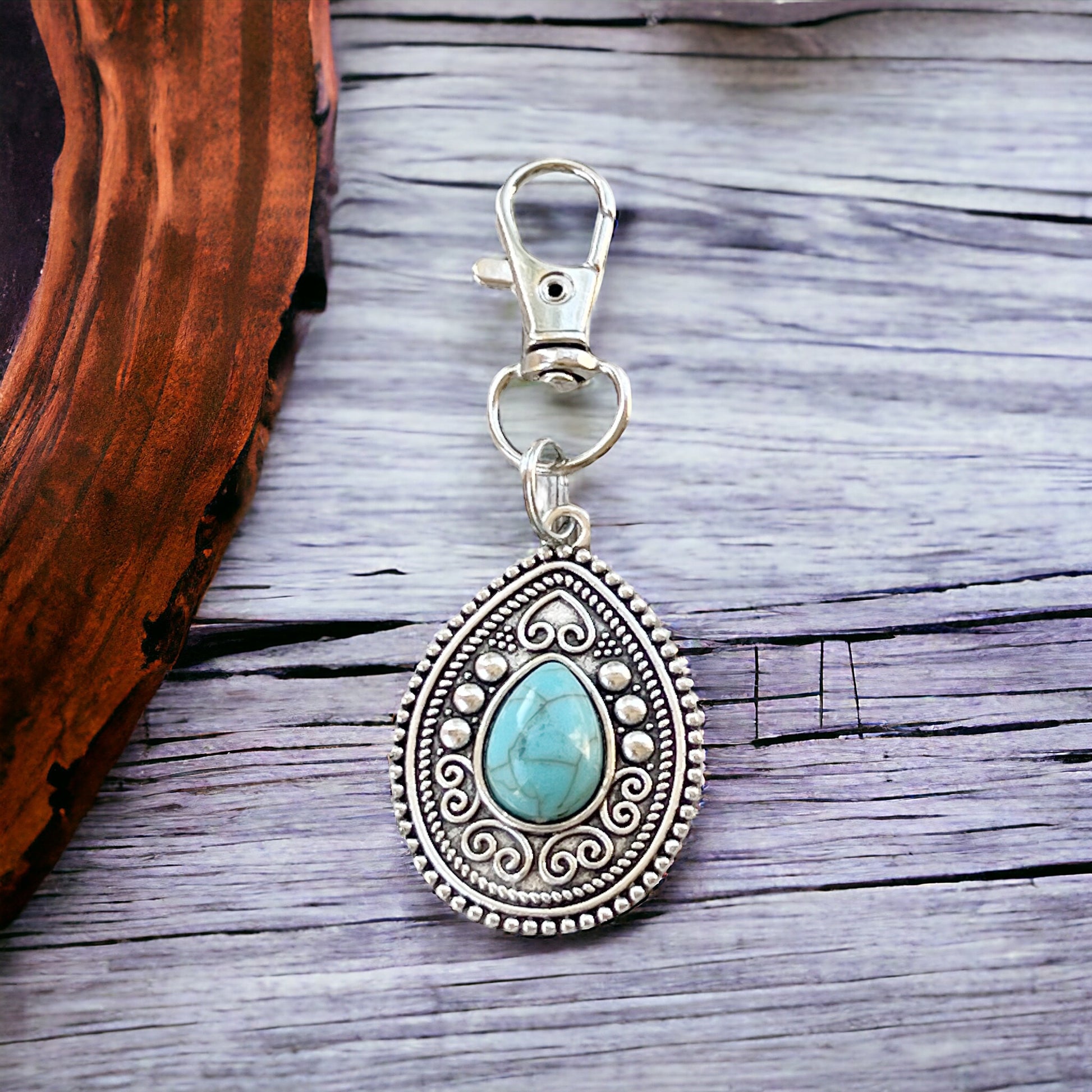 Turquoise Western Zipper Pull Handbag Keychain Charm - Stylish Western-Inspired Accessory