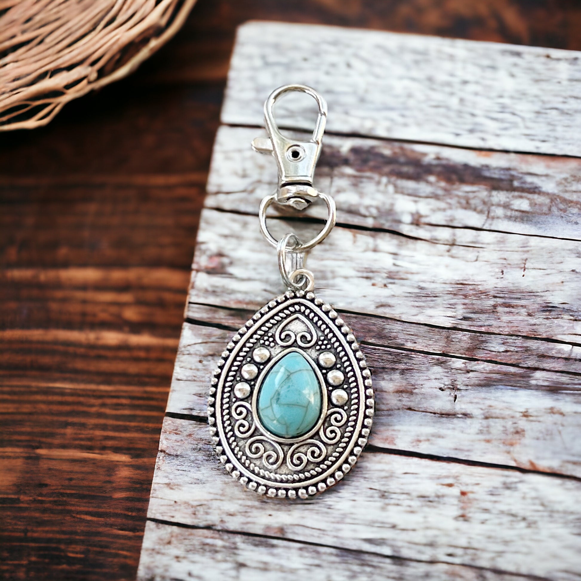 Turquoise Western Zipper Pull Handbag Keychain Charm - Stylish Western-Inspired Accessory