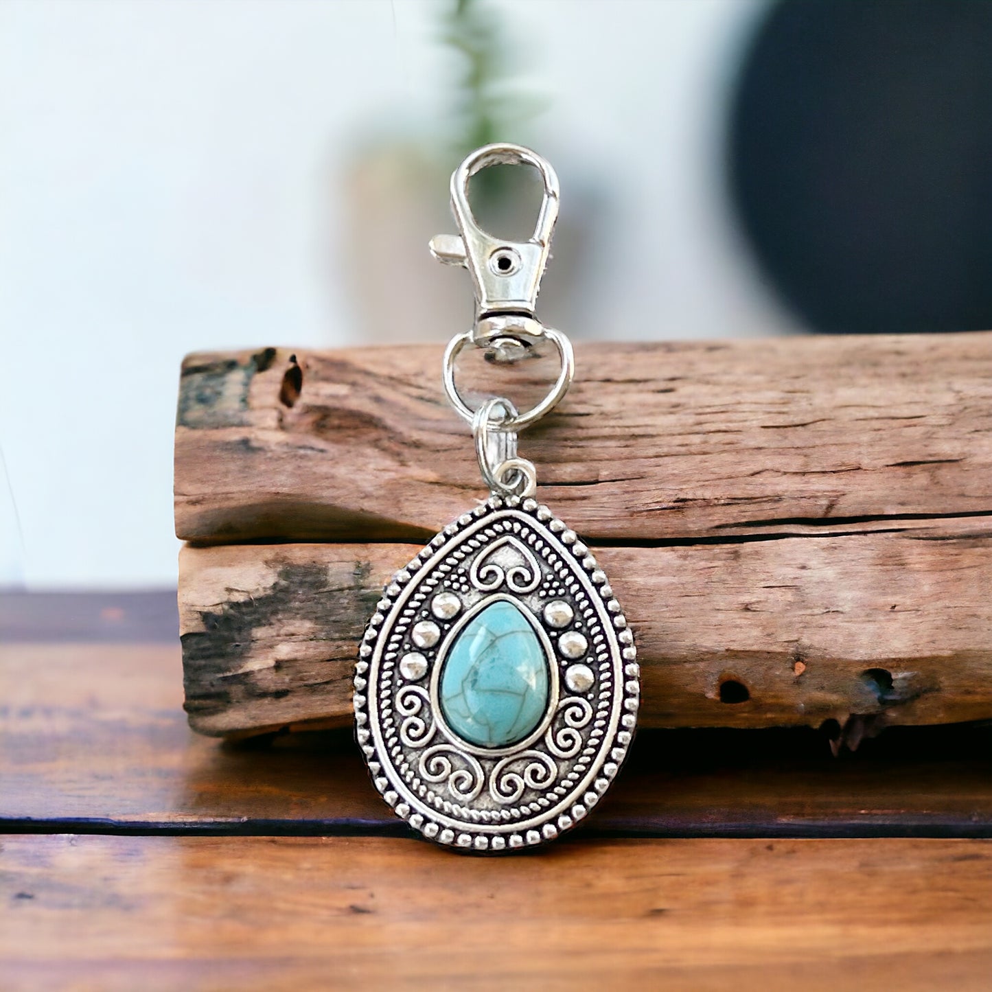 Turquoise Western Zipper Pull Handbag Keychain Charm - Stylish Western-Inspired Accessory