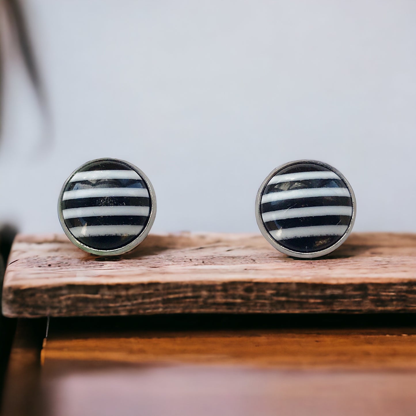 Black & White Striped Stud Earrings - Classic & Chic Accessories