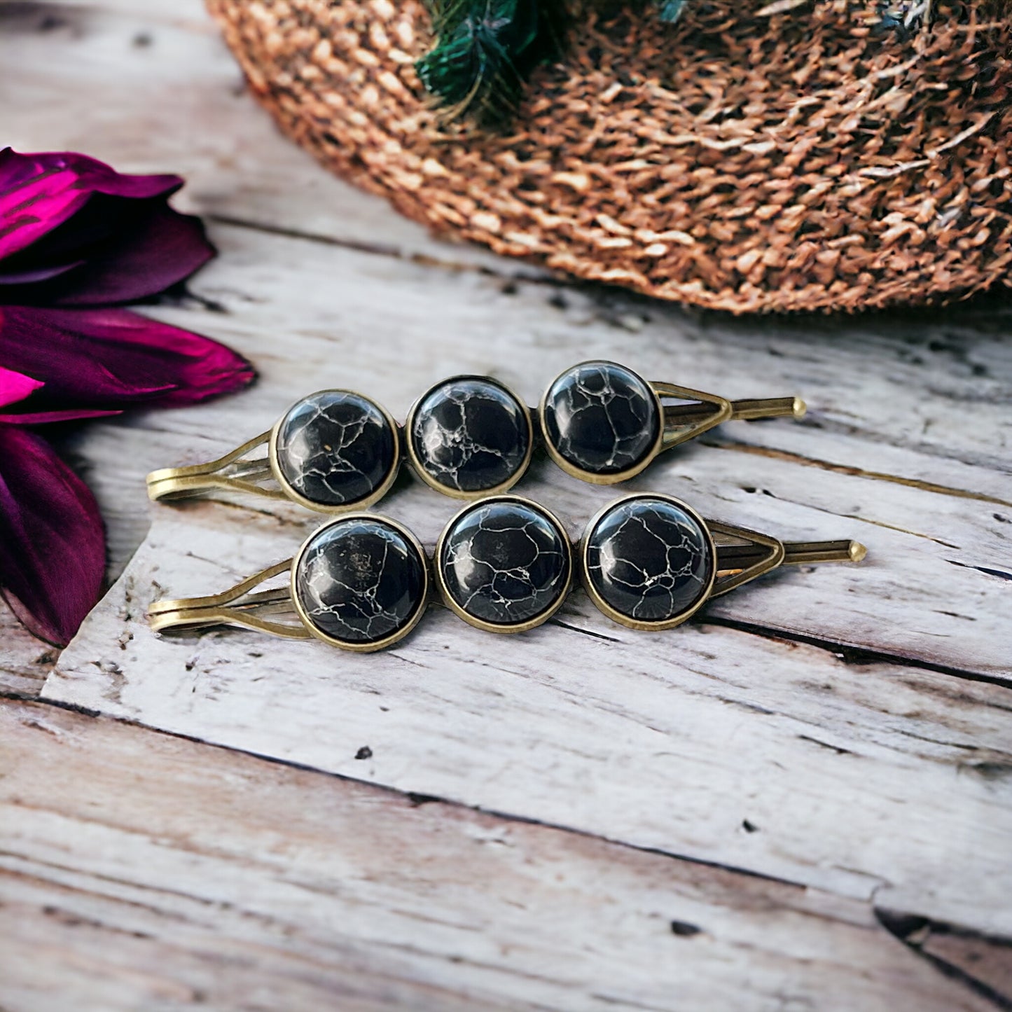 Black Stone Hair Pins - Boho Western Inspired Hair Accessories