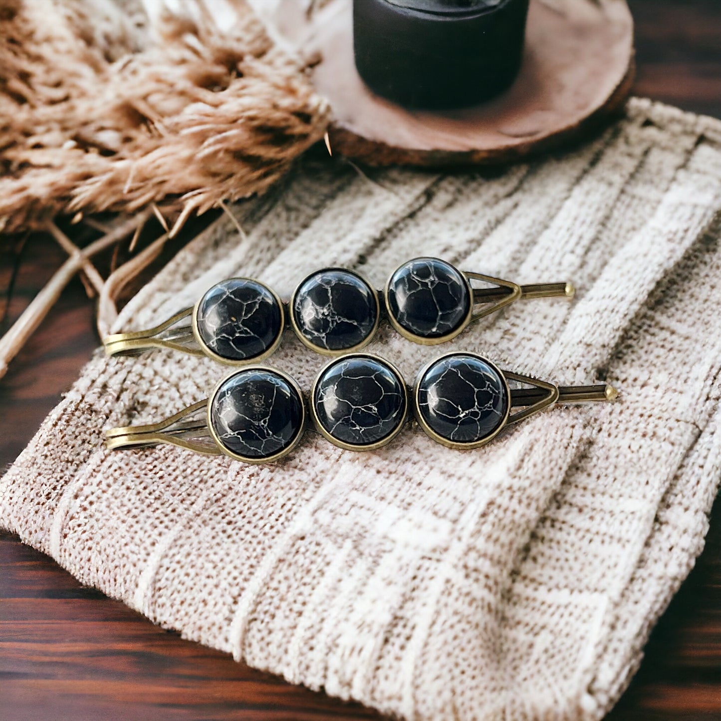 Black Stone Hair Pins - Boho Western Inspired Hair Accessories