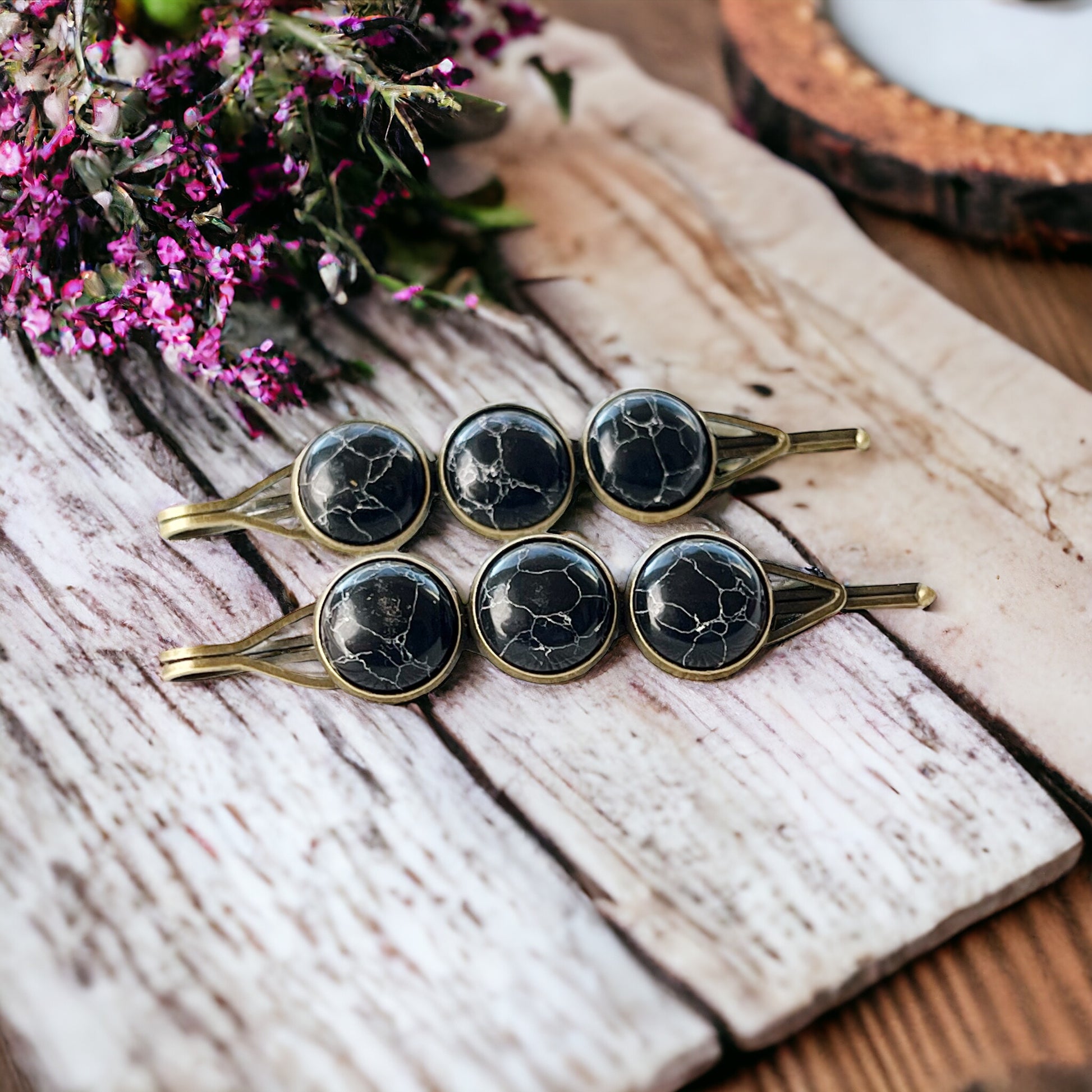 Black Stone Hair Pins - Boho Western Inspired Hair Accessories