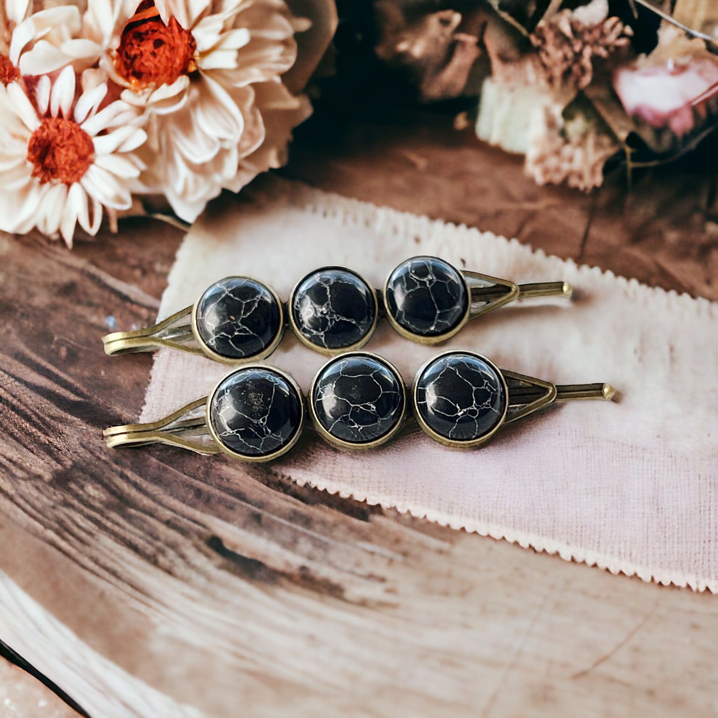 Black Stone Hair Pins - Boho Western Inspired Hair Accessories