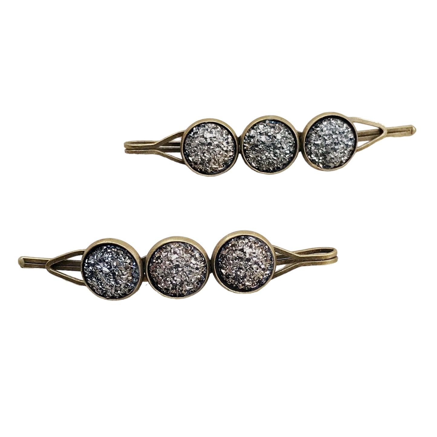 Slate Gray Metallic Druzy Hair Pins- Stylish & Elegant Hair Accessory