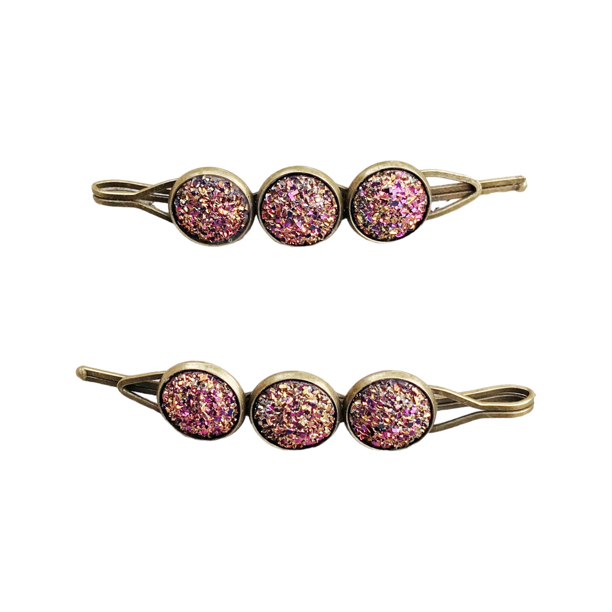 Pink Metallic Glitter Druzy Hair Pins - Sparkling & Glamorous Hair Accessories