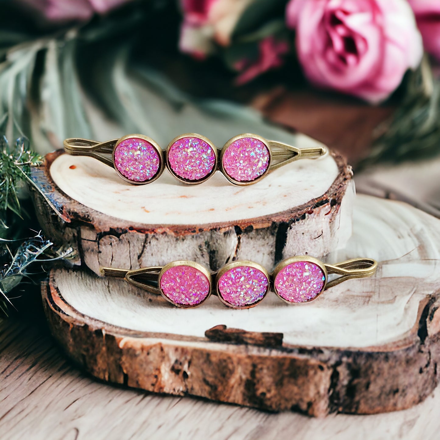 Pink Druzy Hair Pins - Stylish & Elegant Hair Accessories