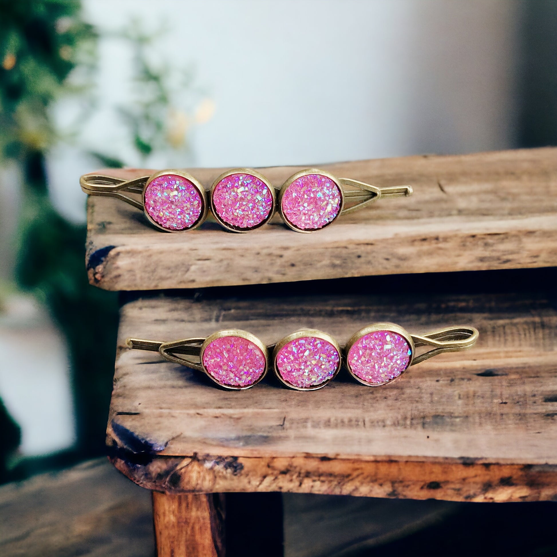 Pink Druzy Hair Pins - Stylish & Elegant Hair Accessories