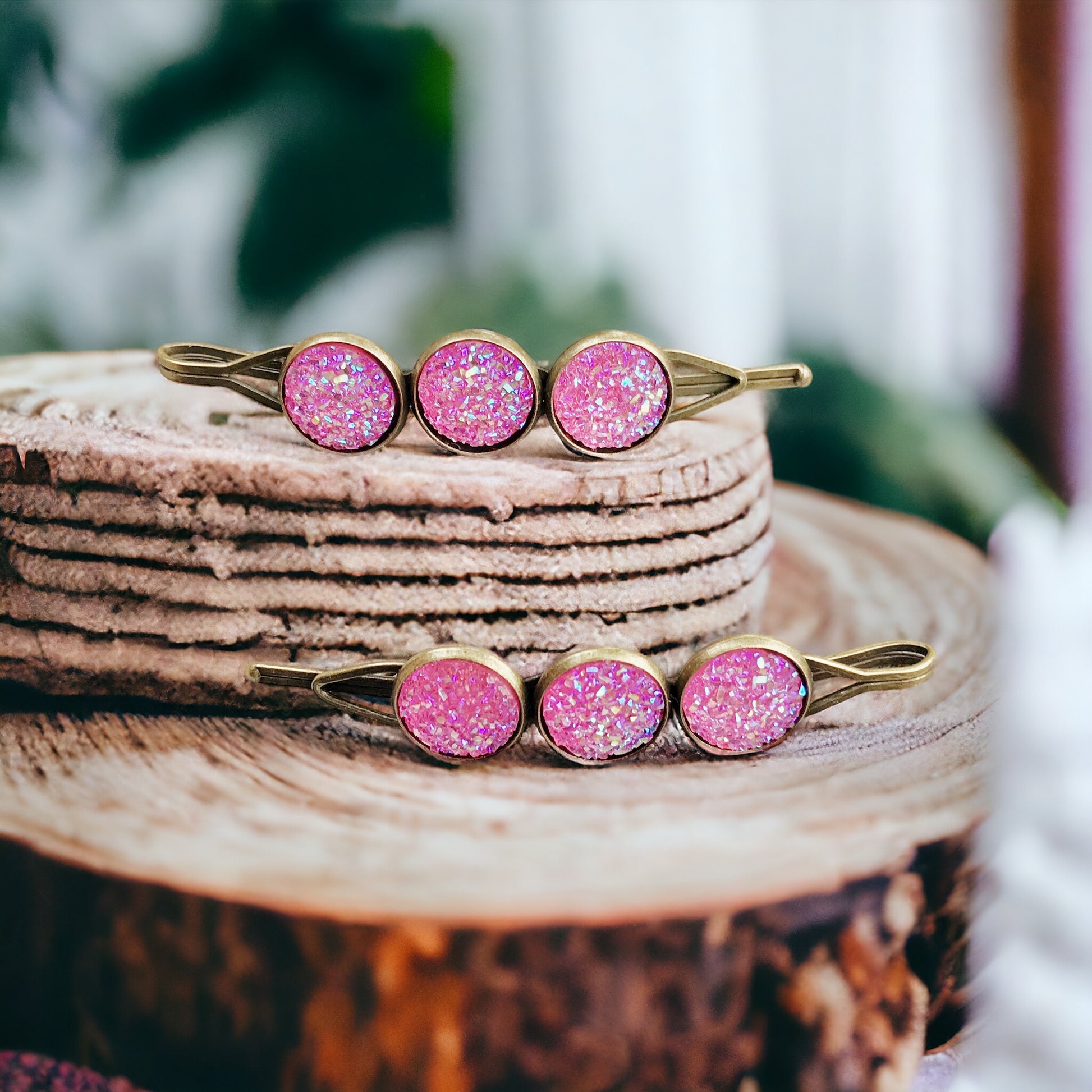 Pink Druzy Hair Pins - Stylish & Elegant Hair Accessories