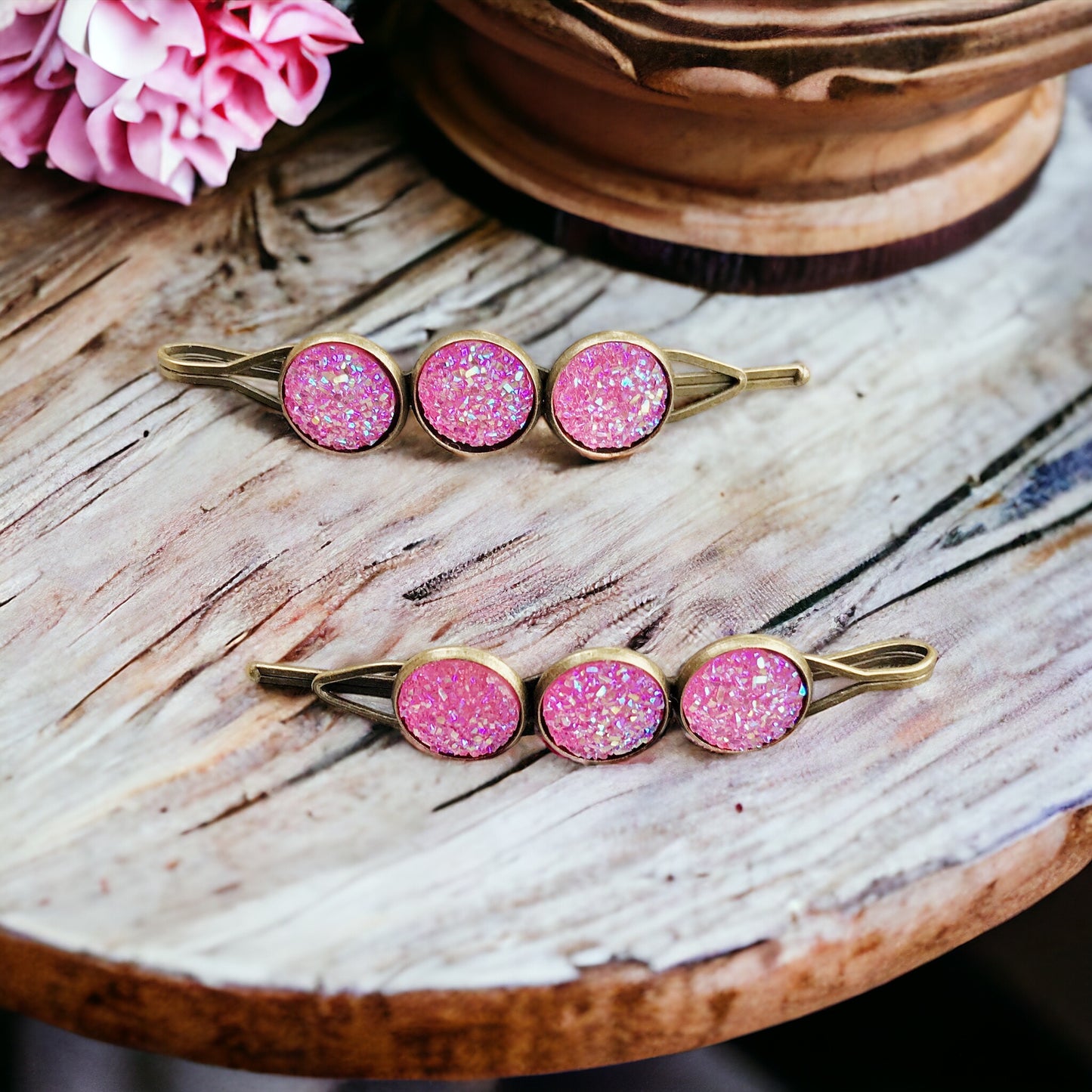 Pink Druzy Hair Pins - Stylish & Elegant Hair Accessories