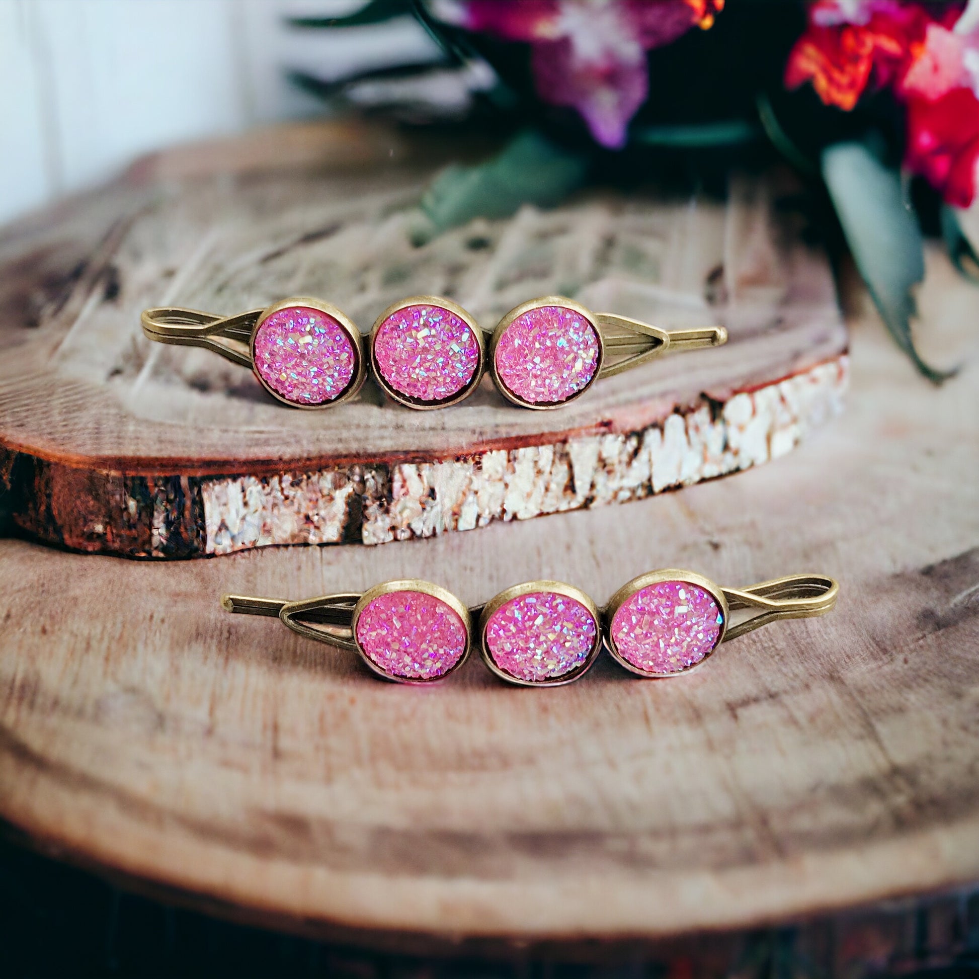 Pink Druzy Hair Pins - Stylish & Elegant Hair Accessories