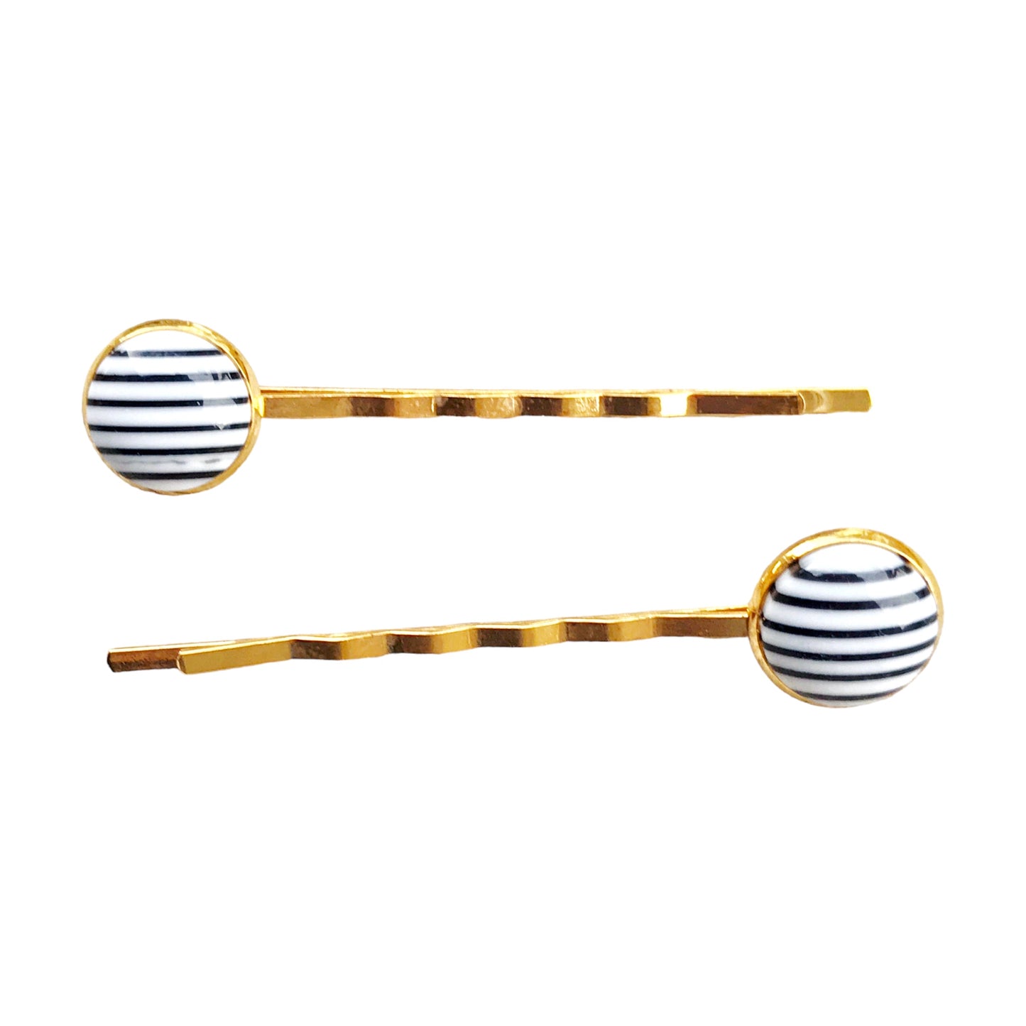 Black & White Striped Decorative Bobby Pins - Chic Hair Accessories